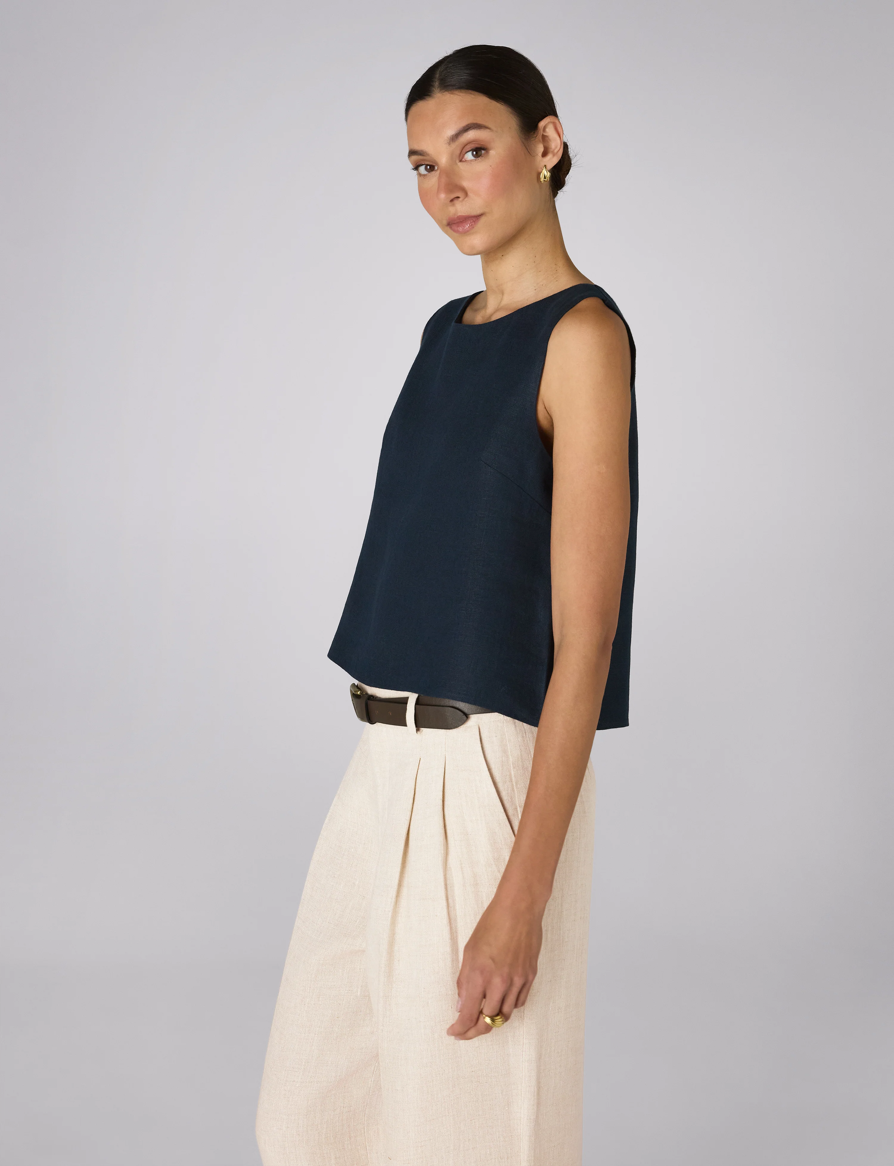 Jackie Top: Linen, Navy Blue - With Nothing Underneath
