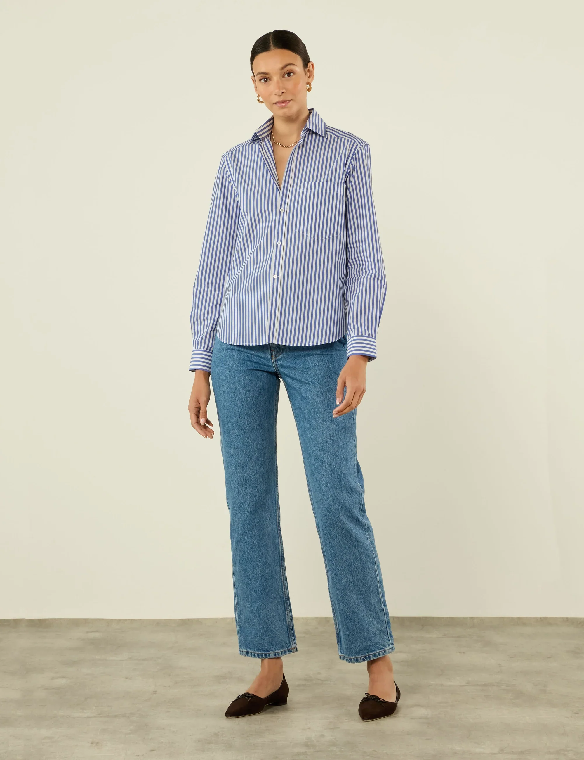 The Classic: Fine Poplin, Royal Blue Stripe - With Nothing Underneath