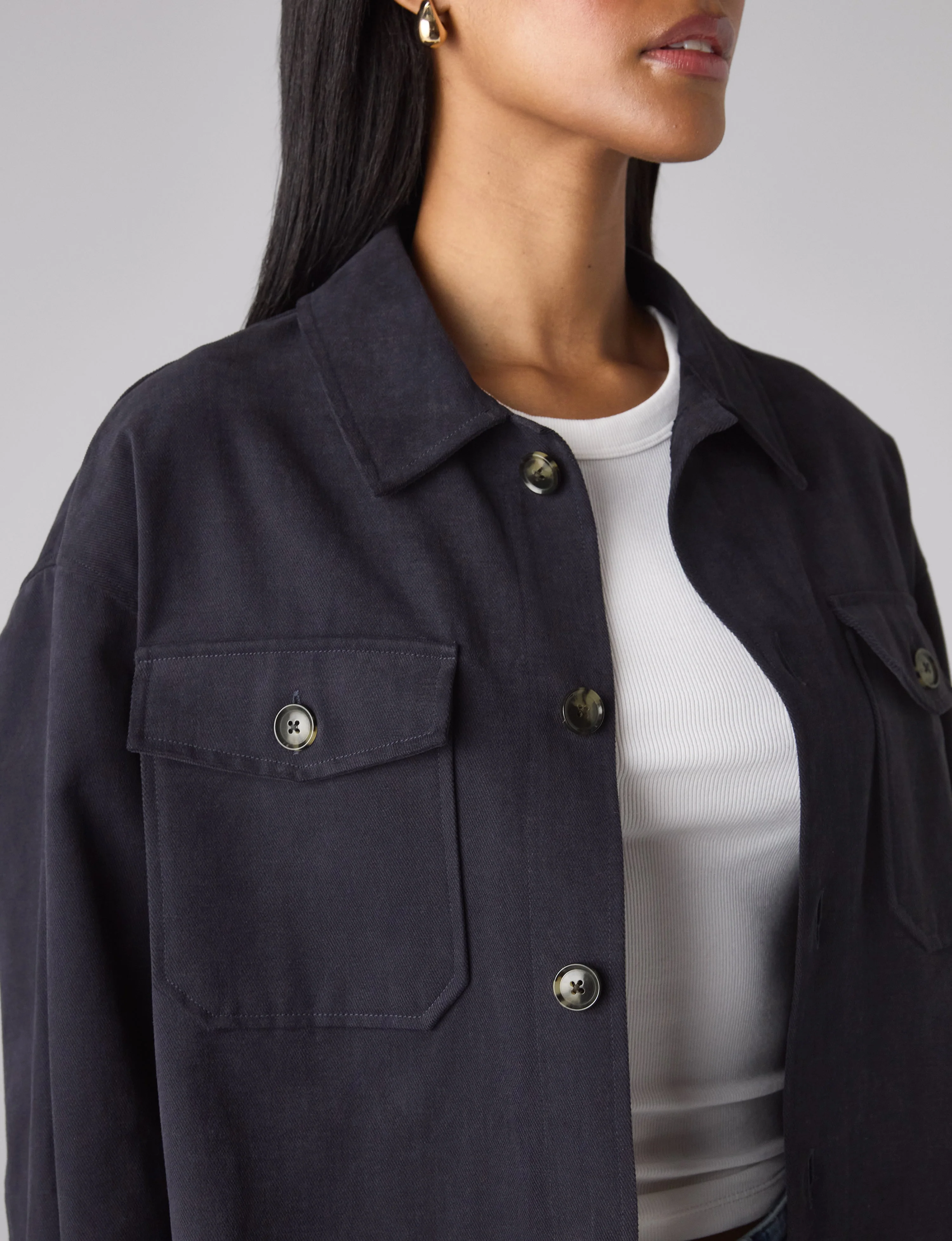 Stow Overshirt: Brushed Twill, Navy Blue - With Nothing Underneath