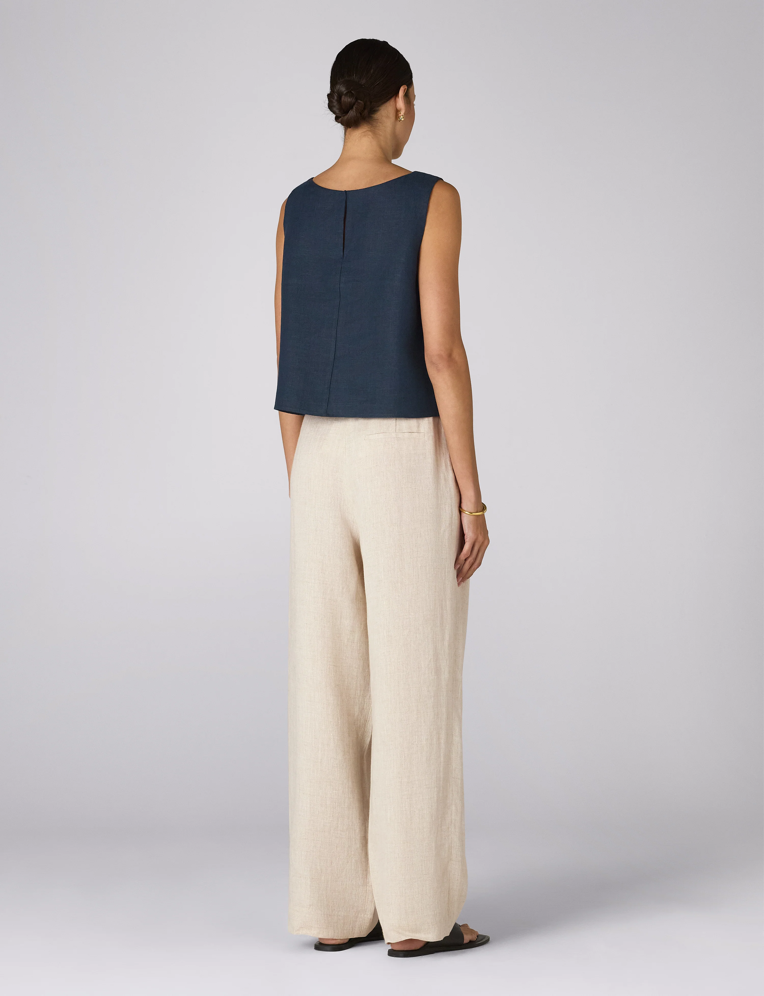 Jackie Top: Linen, Navy Blue - With Nothing Underneath