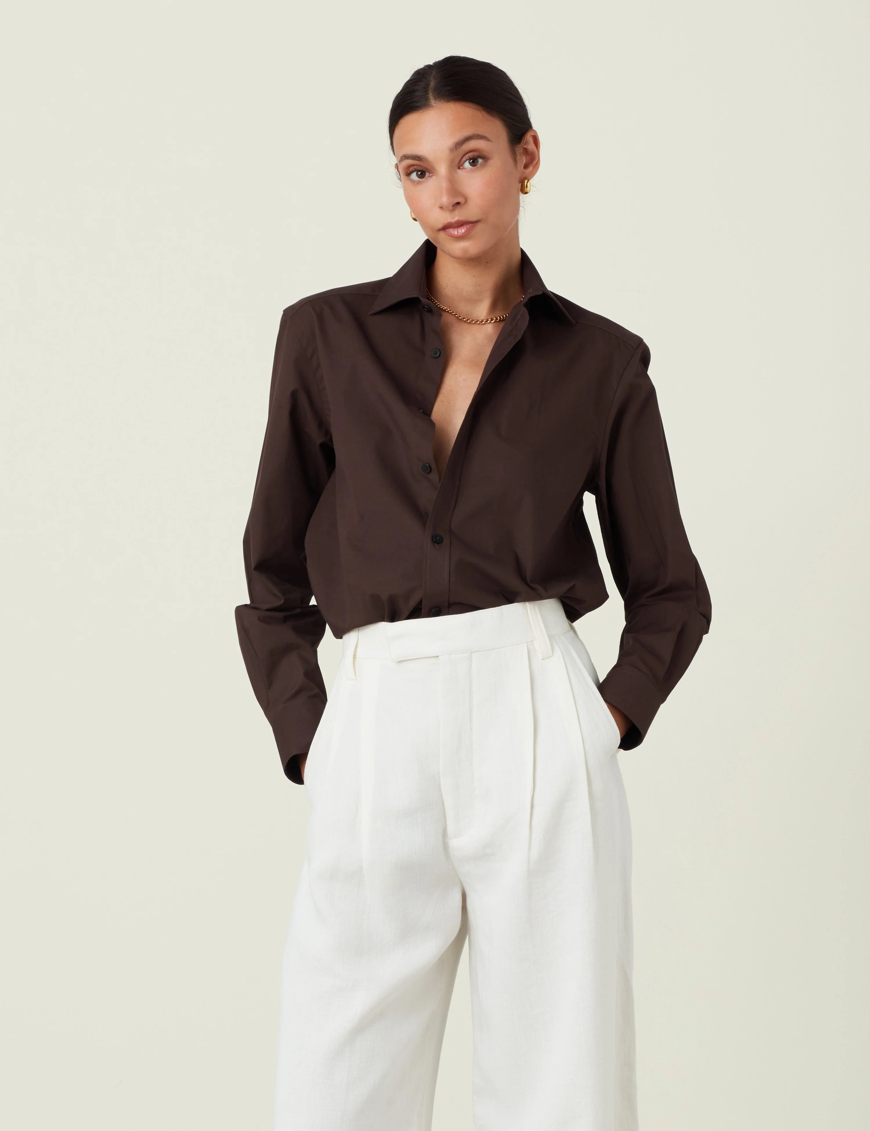 The Boyfriend: Fine Poplin, Chocolate - With Nothing Underneath