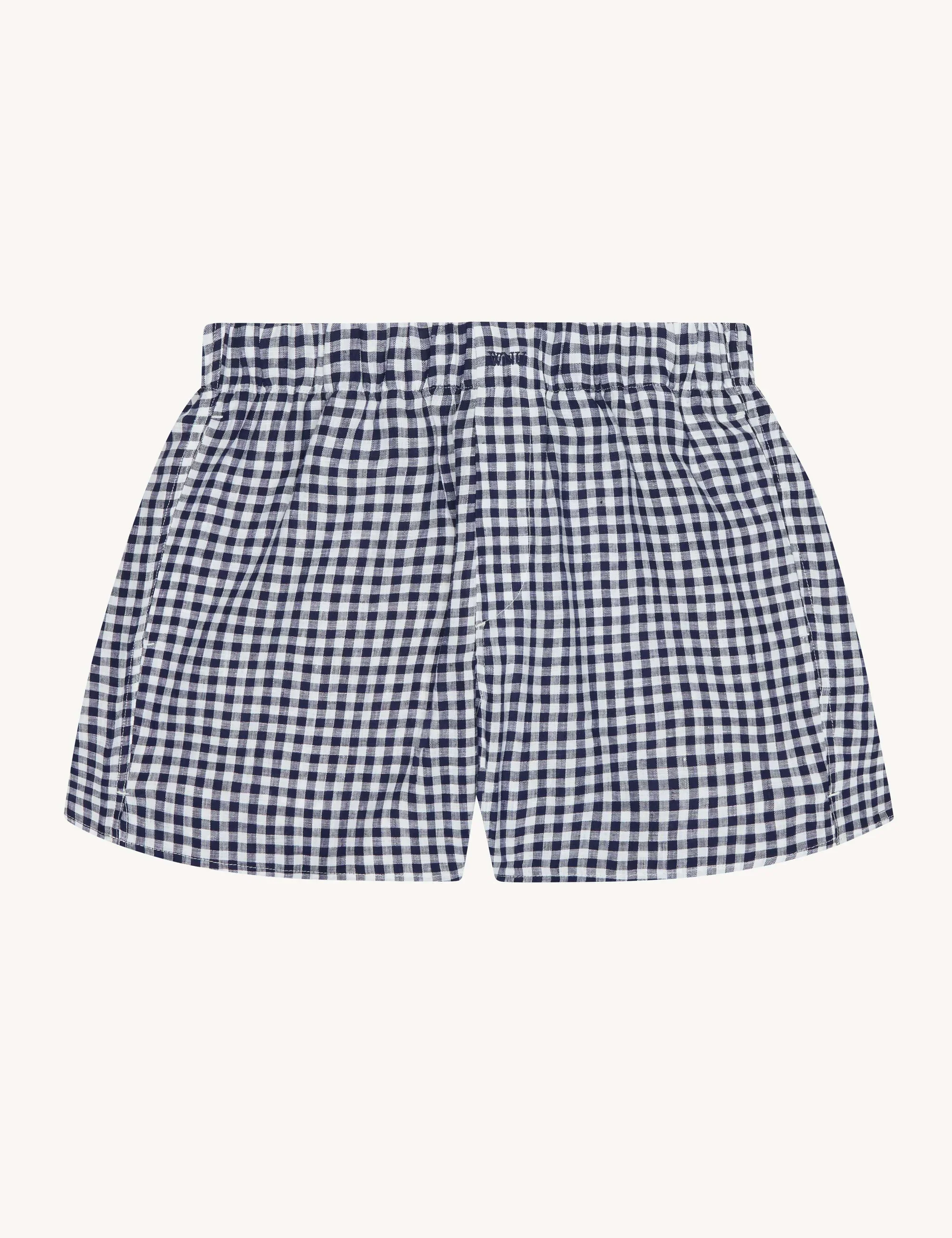 The Boxer: Linen, Navy Blue Gingham - With Nothing Underneath