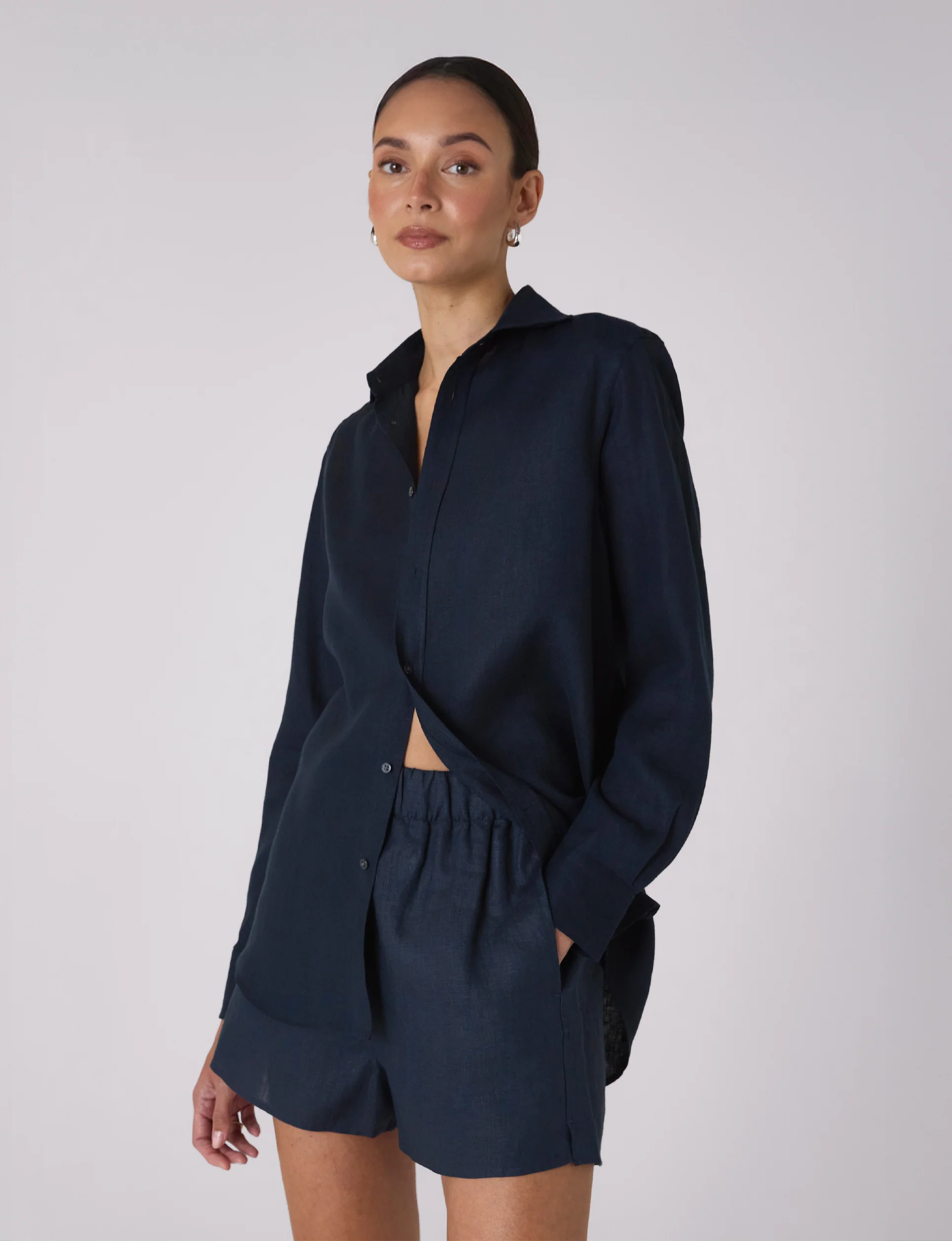 The Boxer: Linen, Navy Blue - With Nothing Underneath