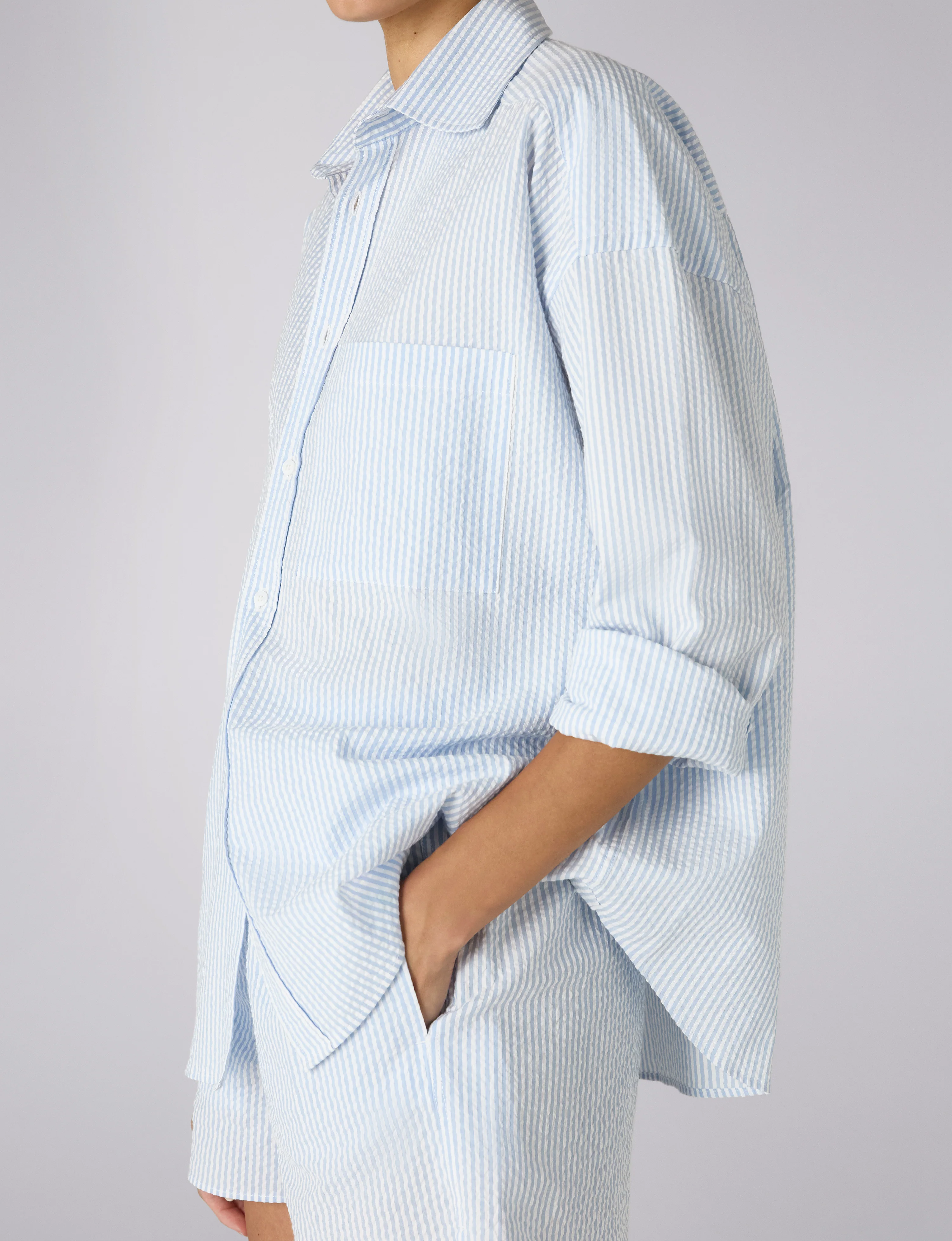 The Weekend: Seersucker, Rain Blue Stripe - With Nothing Underneath