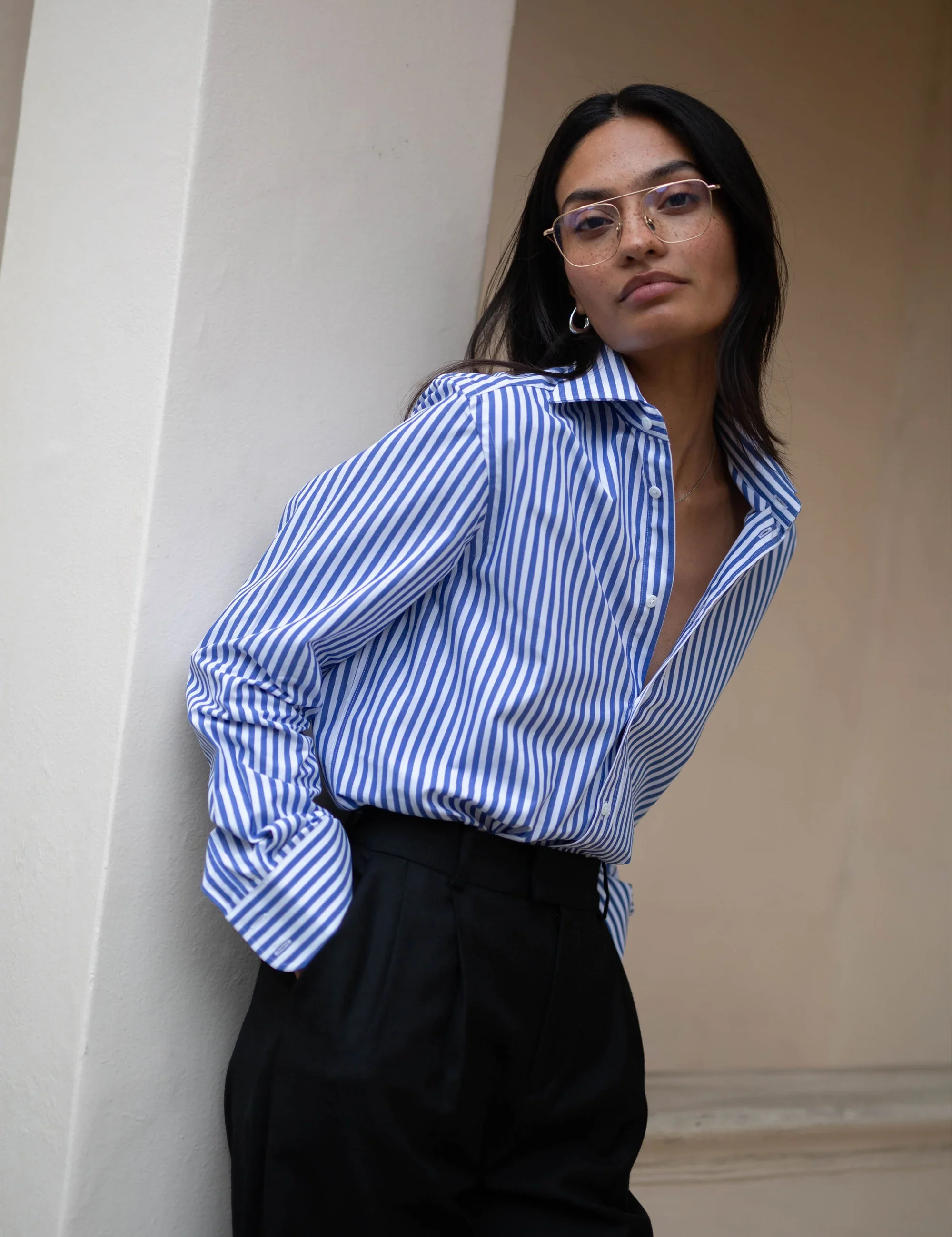 The Boyfriend: Fine Poplin, Royal Blue Stripe - With Nothing Underneath