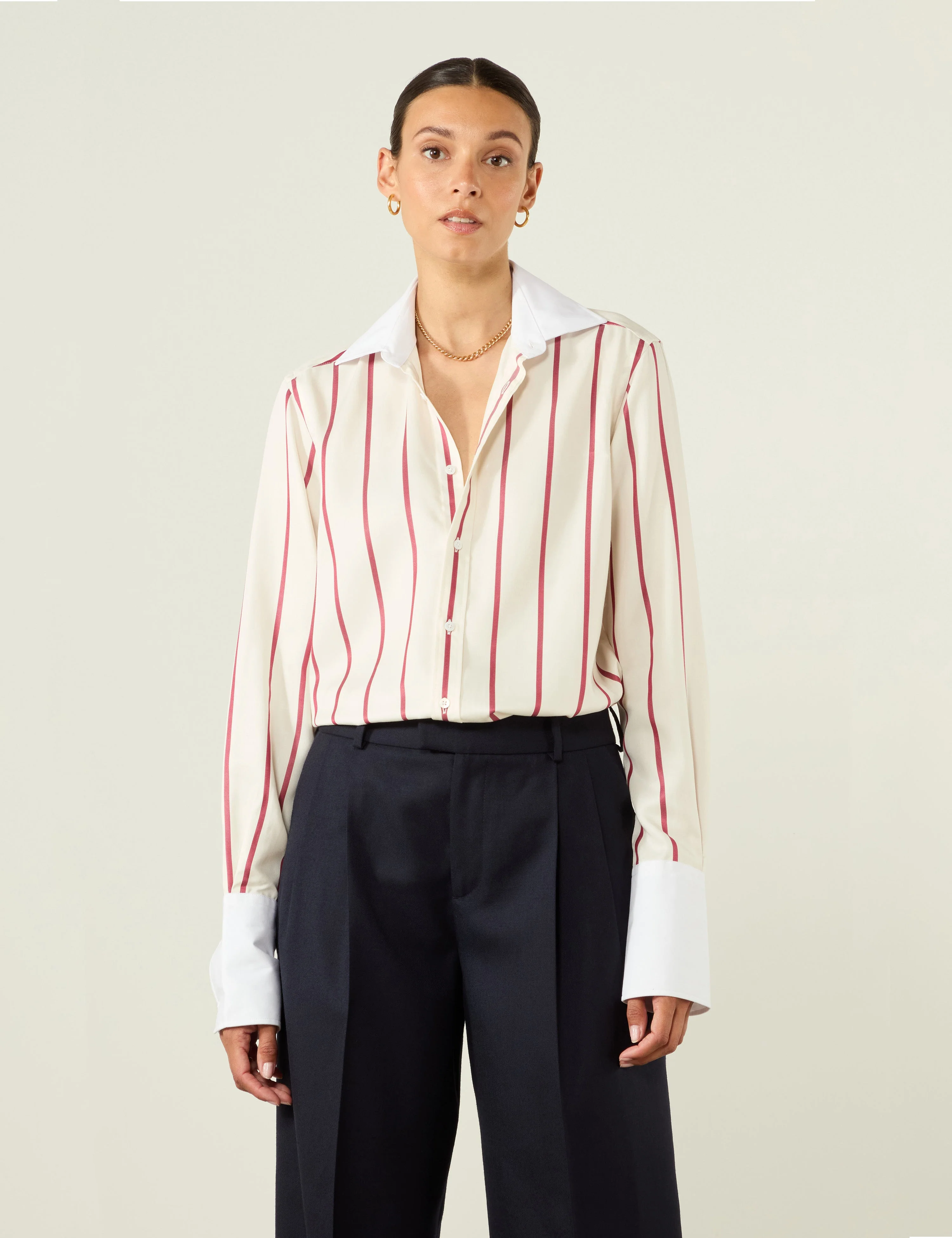 The Boyfriend Exaggerated Cuff: TENCEL™ Lyocell, Burgundy Stripe - With Nothing Underneath