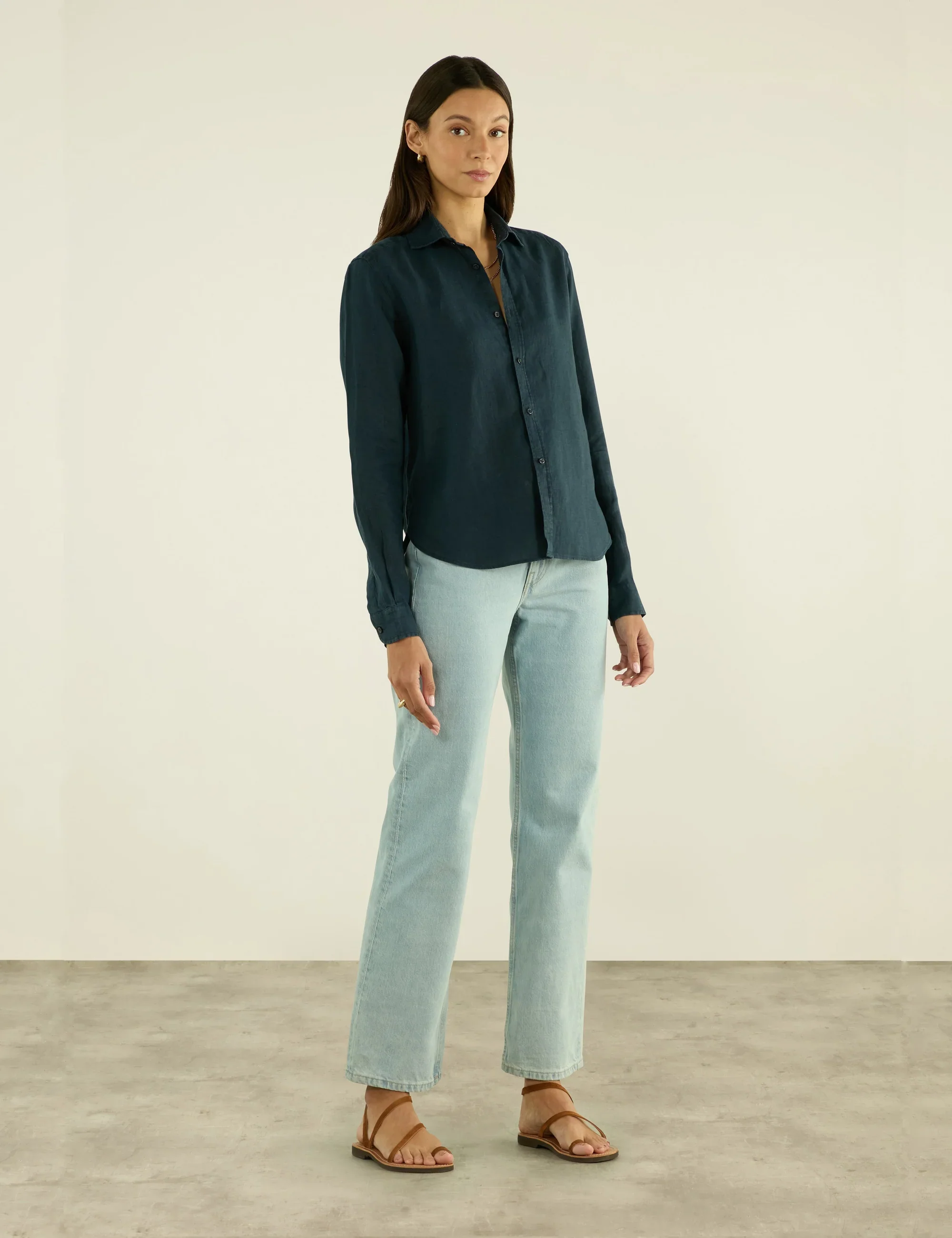 The Classic: Linen, Navy Blue - With Nothing Underneath