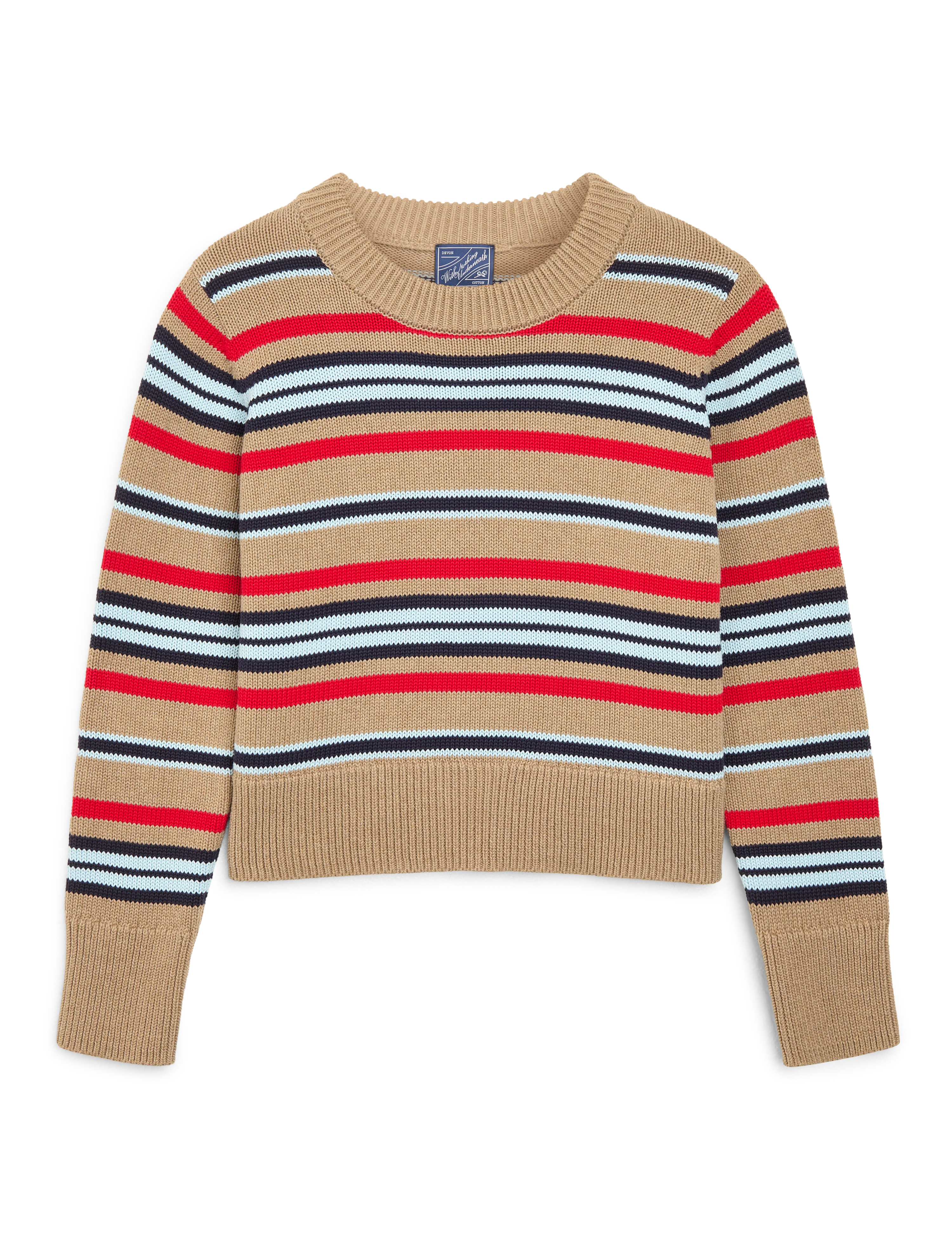 Devon Jumper: Cotton, Sand and Poppy Multi Stripe - With Nothing Underneath
