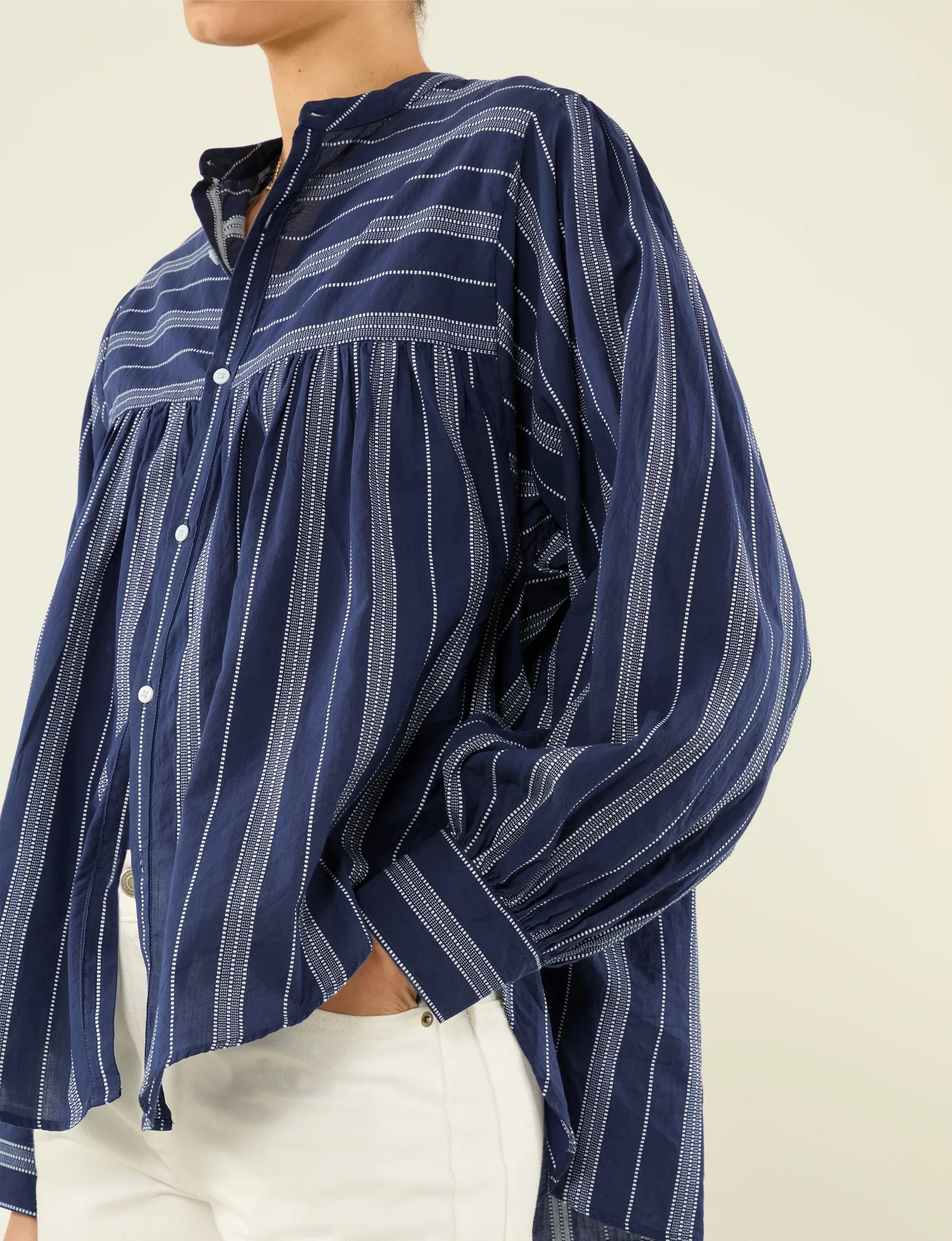 Daphne: Cotton Voile, Navy and White Stripe - With Nothing Underneath