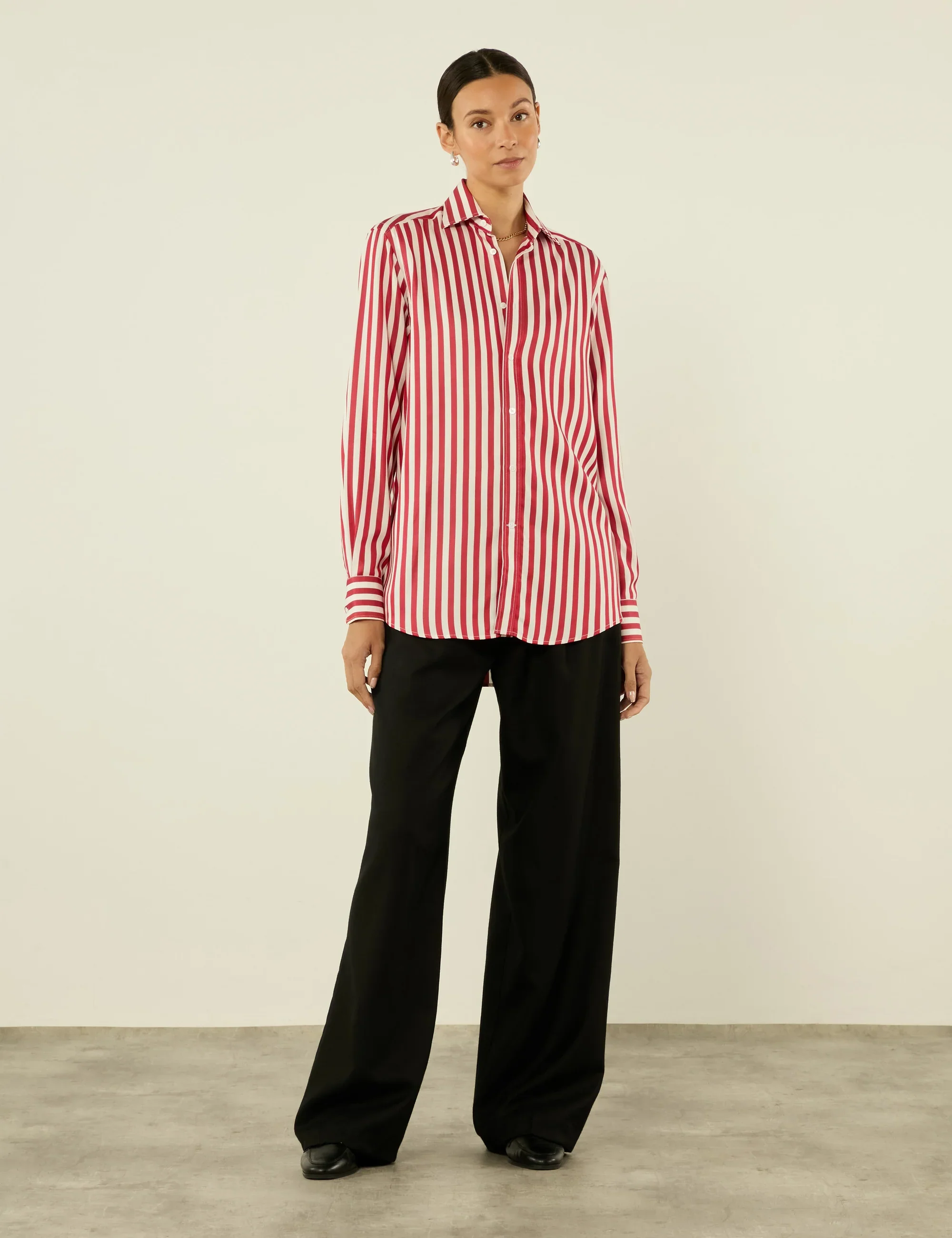 The Boyfriend: TENCEL™ Lyocell, Maple Red Stripe - With Nothing Underneath