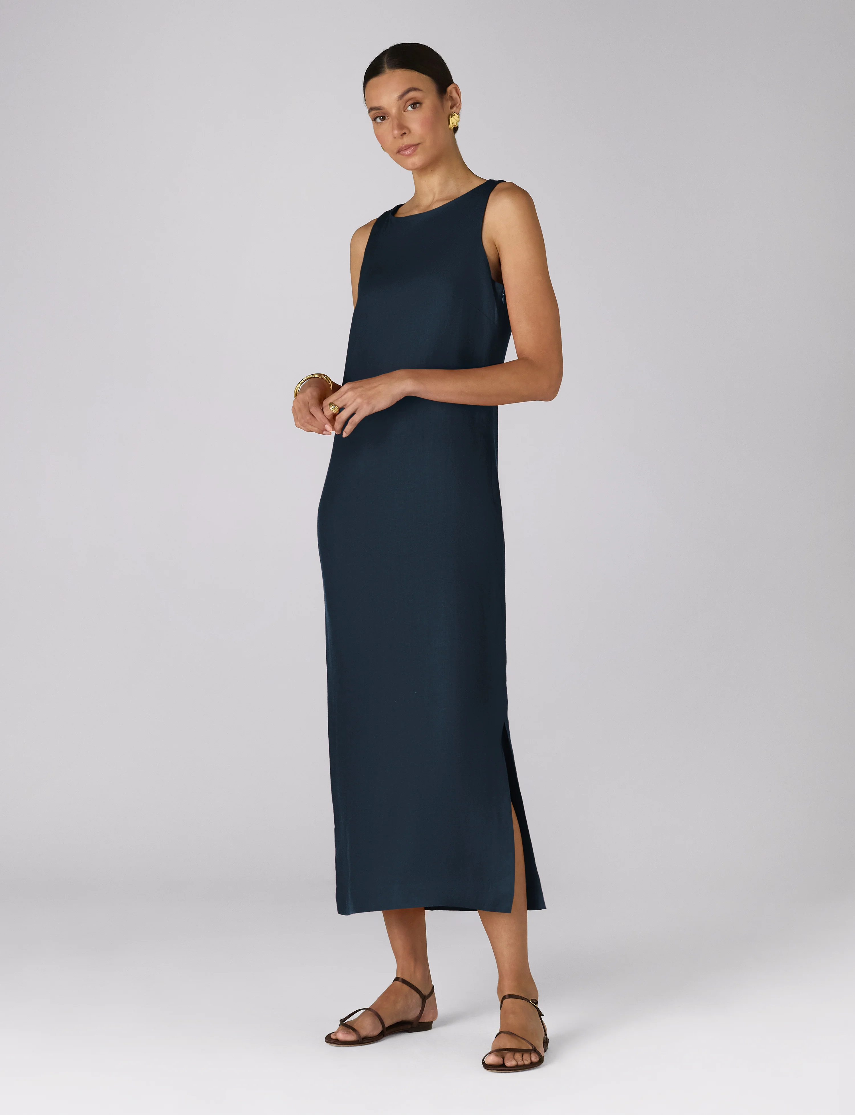 Birley Dress: Linen, Navy Blue - With Nothing Underneath
