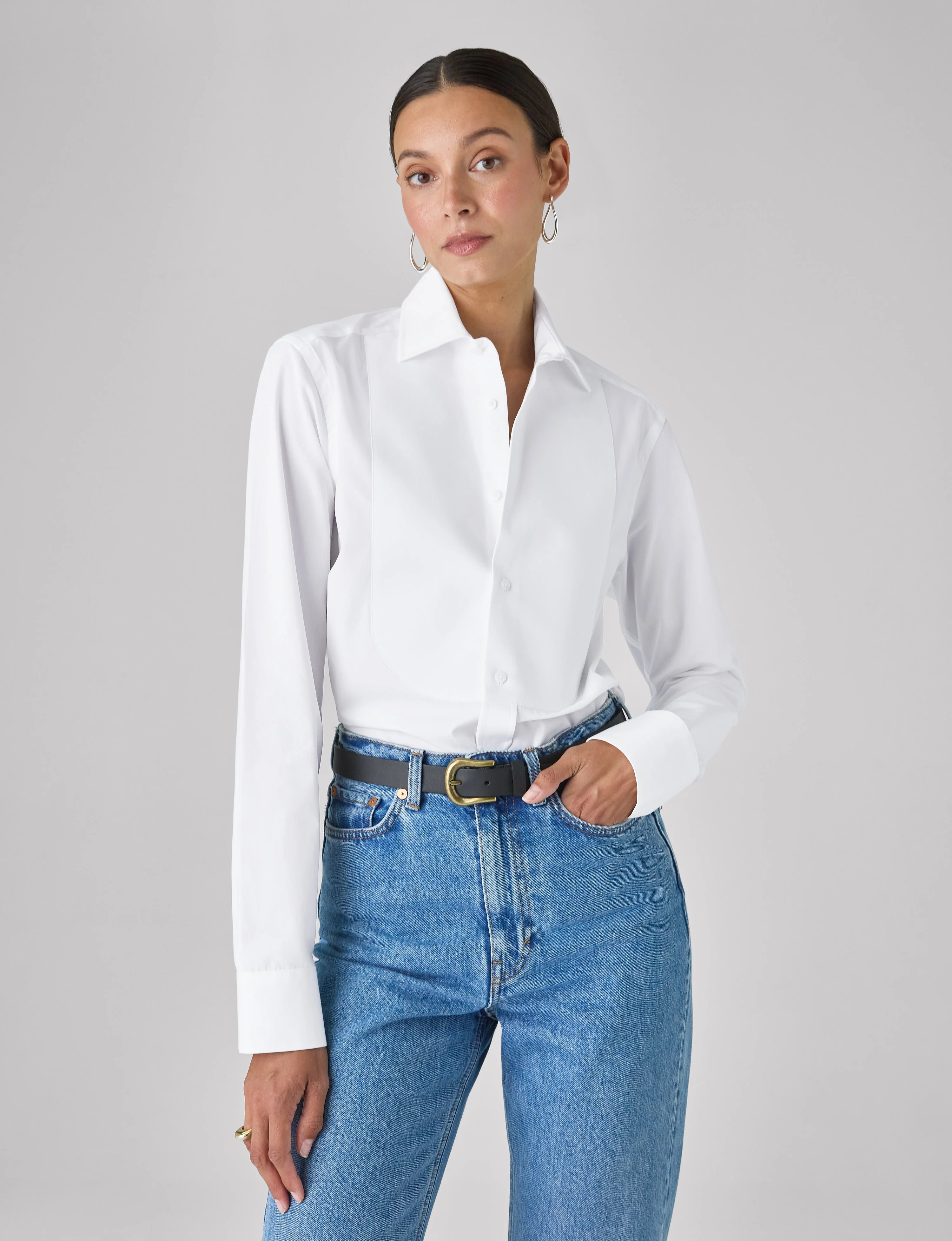 The Dress Shirt Curved Bib: Poplin, White - With Nothing Underneath