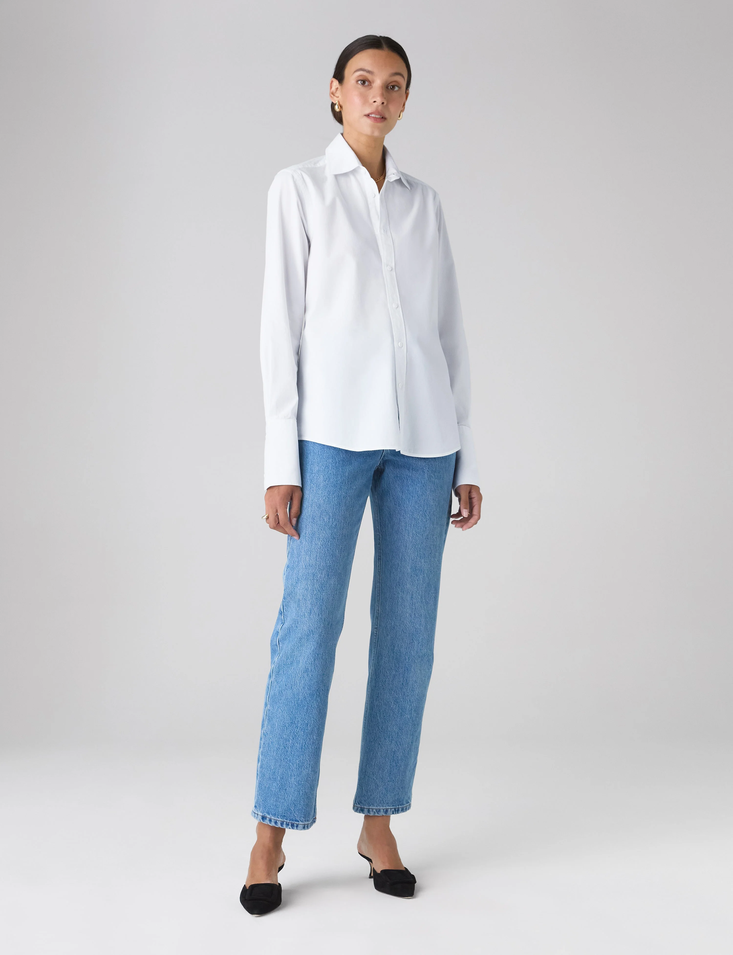 The Boyfriend Exaggerated Cuff: Fine Poplin, White - With Nothing Underneath