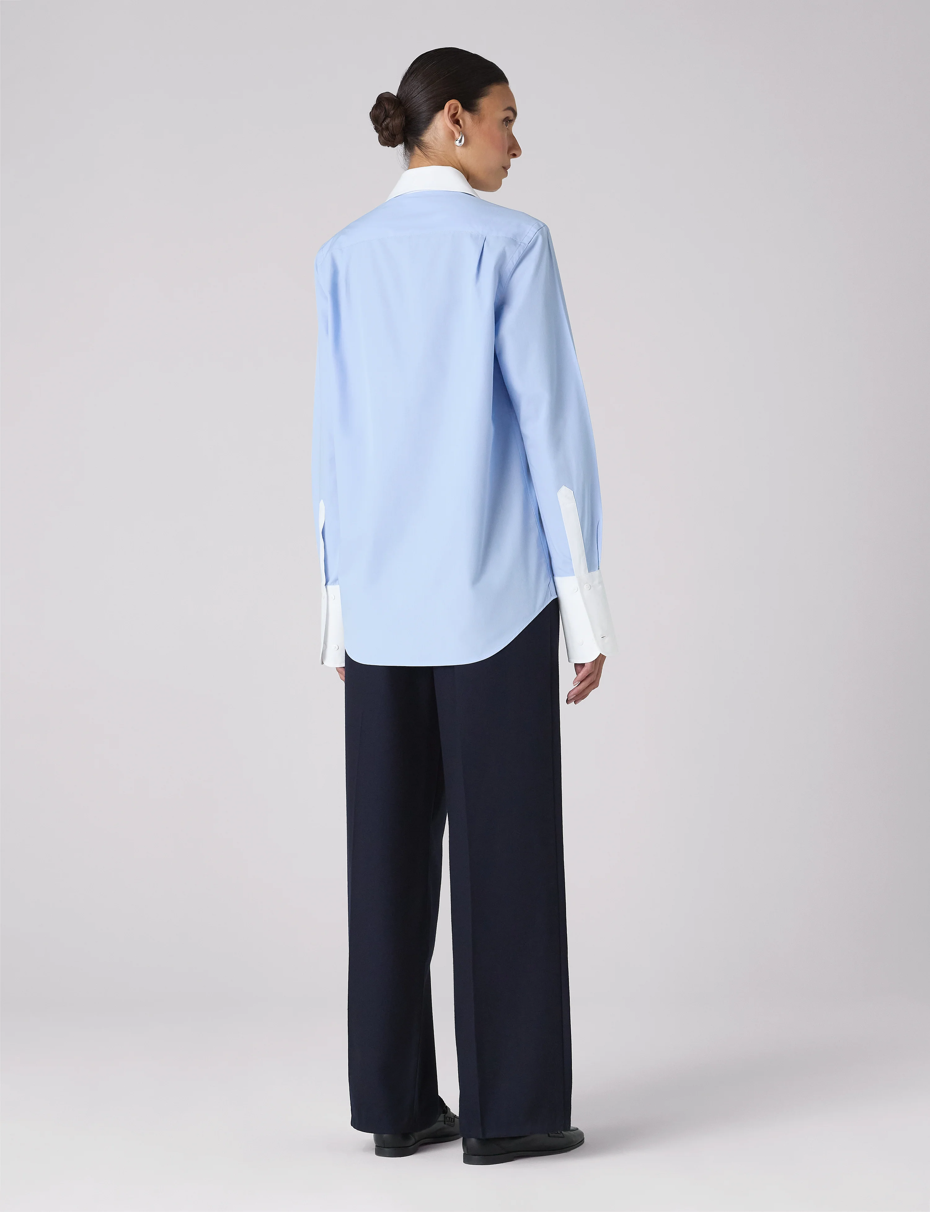 The Boyfriend Contrast Exaggerated Cuff and Collar: Fine Poplin, Sky Blue - With Nothing Underneath