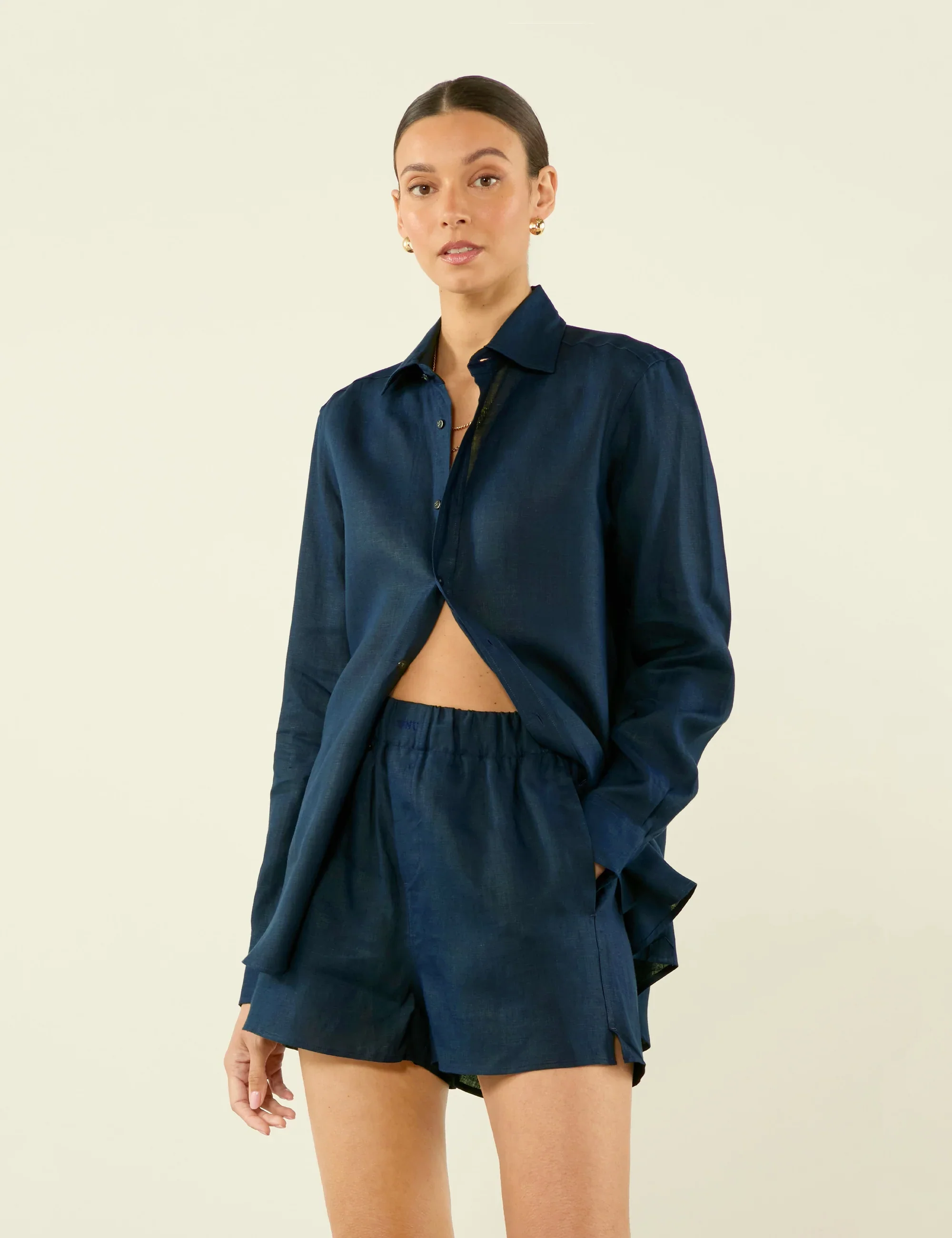 The Boxer: Linen, Navy Blue - With Nothing Underneath