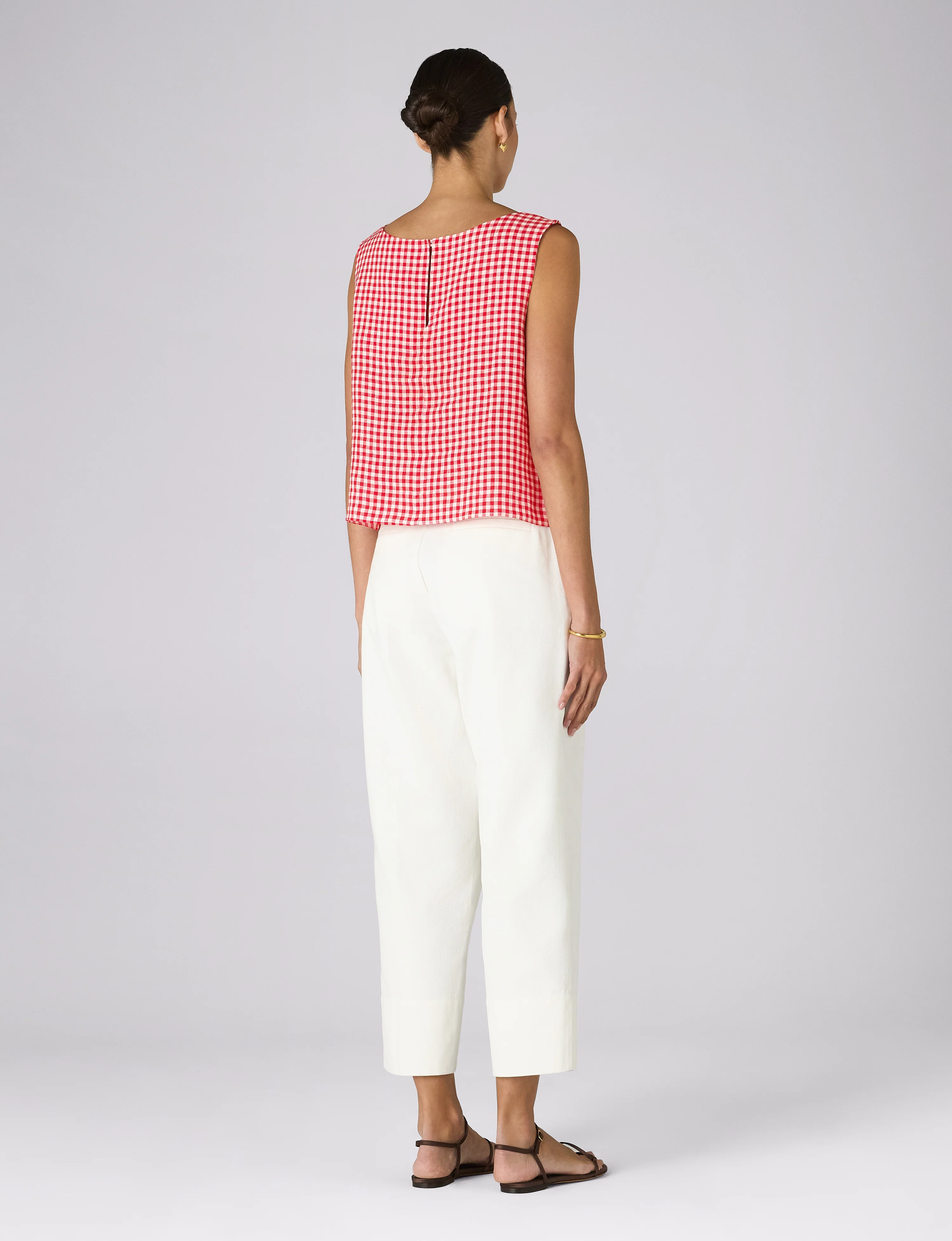 Jackie Top: Linen, Post Box Red Gingham - With Nothing Underneath
