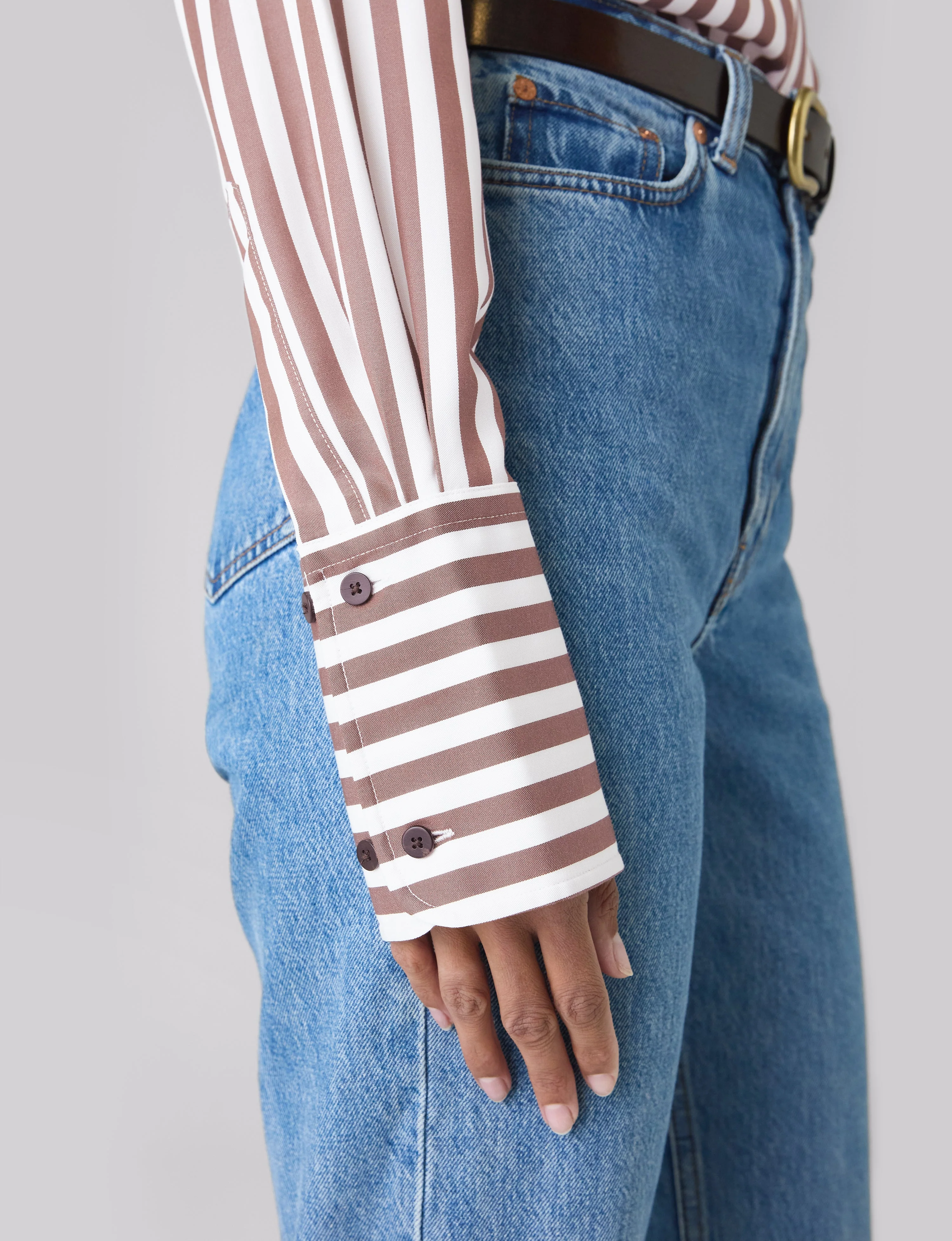 The Boyfriend Exaggerated Cuff: TENCEL™ Lyocell, Chocolate Stripe - With Nothing Underneath