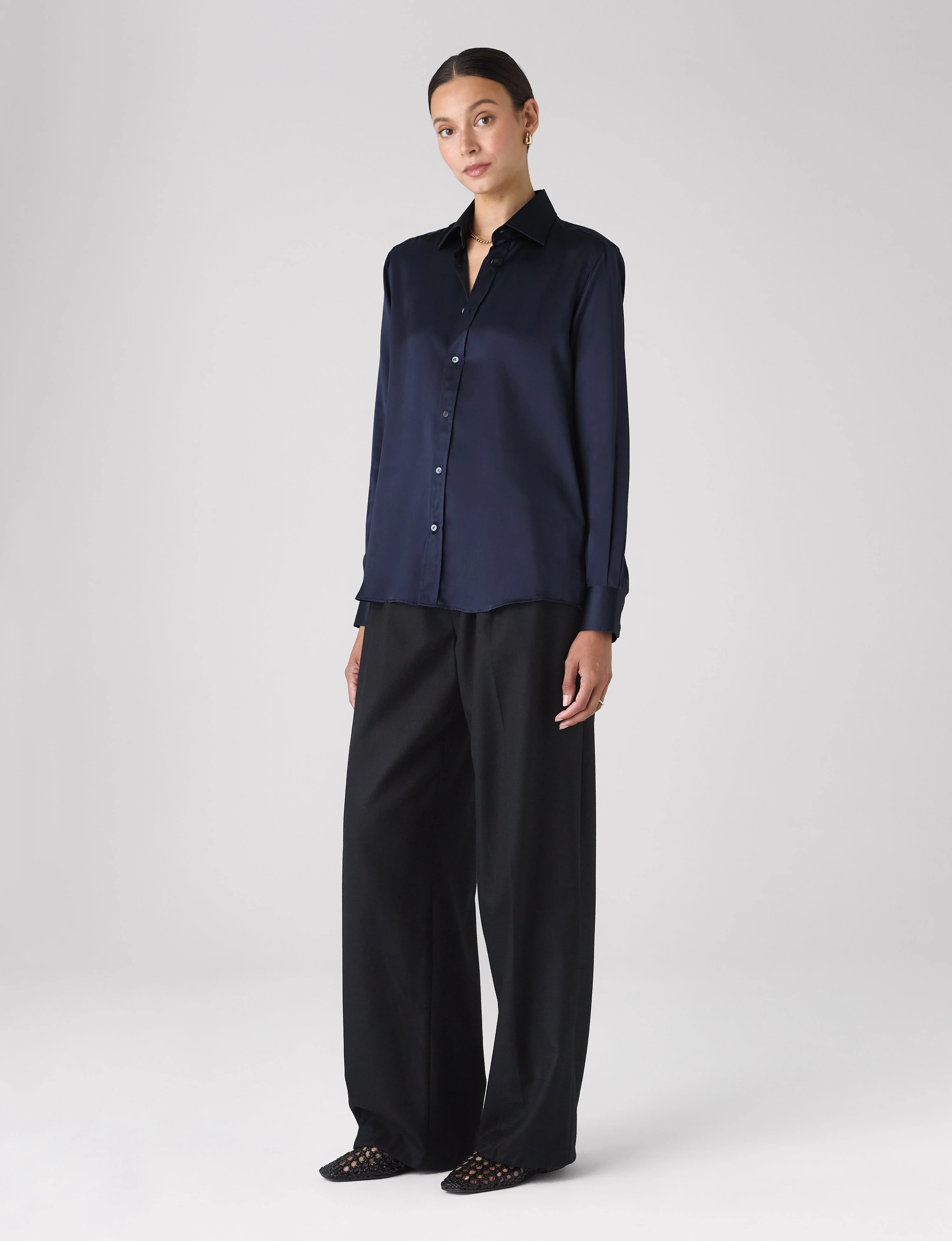 The Boyfriend: Silk Satin, Navy - With Nothing Underneath