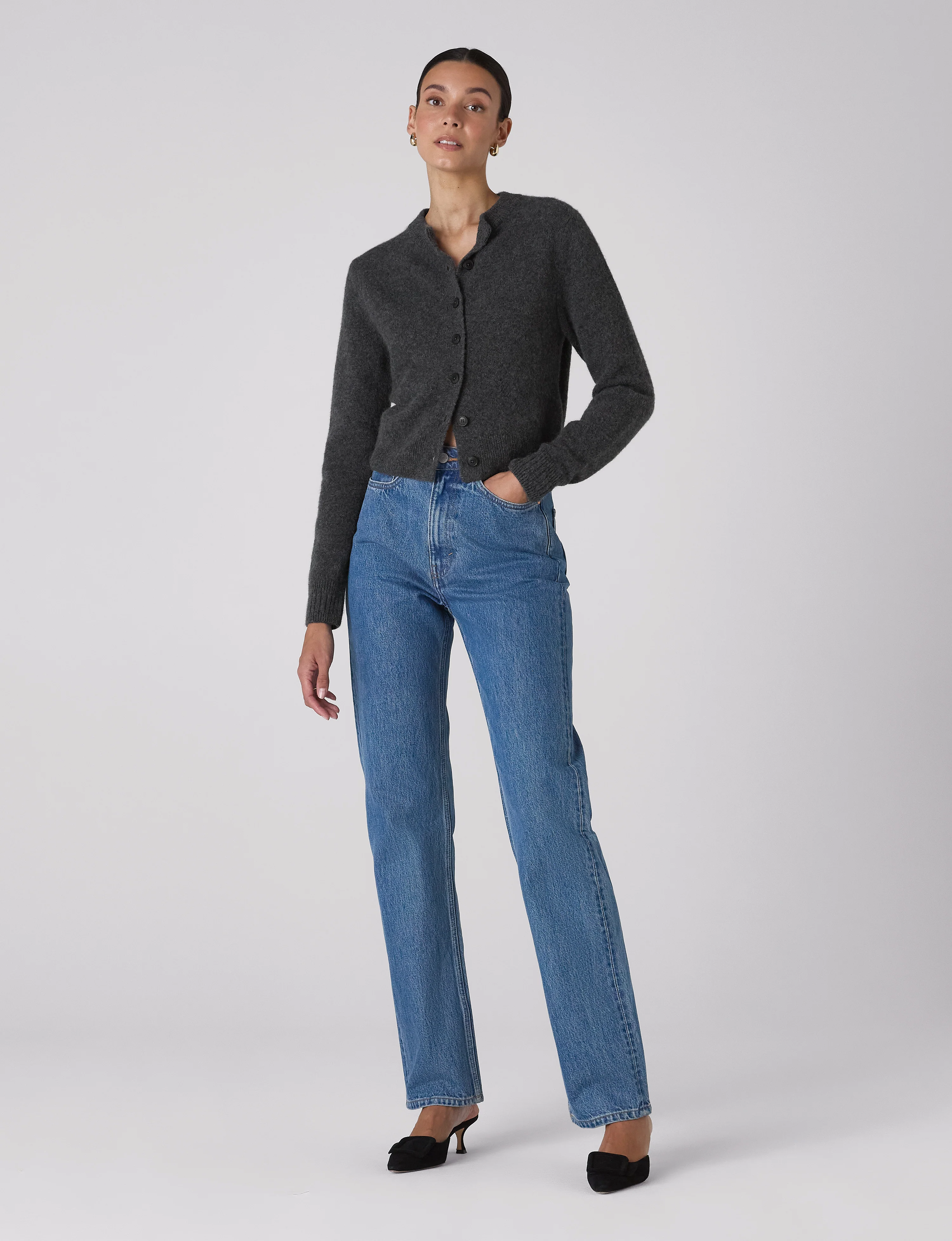 Jura Cardigan: Yak Wool, Dark Grey Melange - With Nothing Underneath