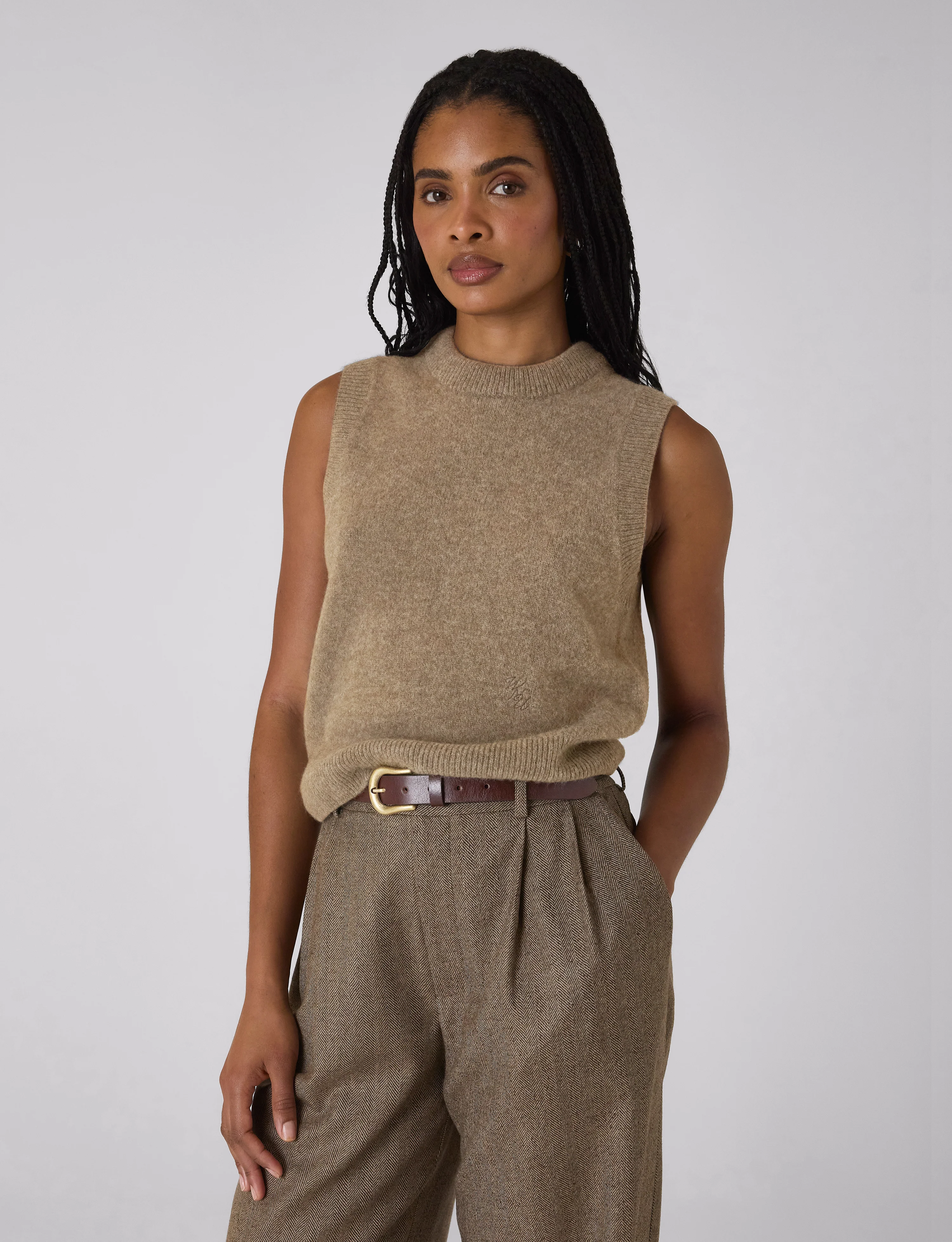 Rampling Trouser: Wool, Coffee Herringbone - With Nothing Underneath