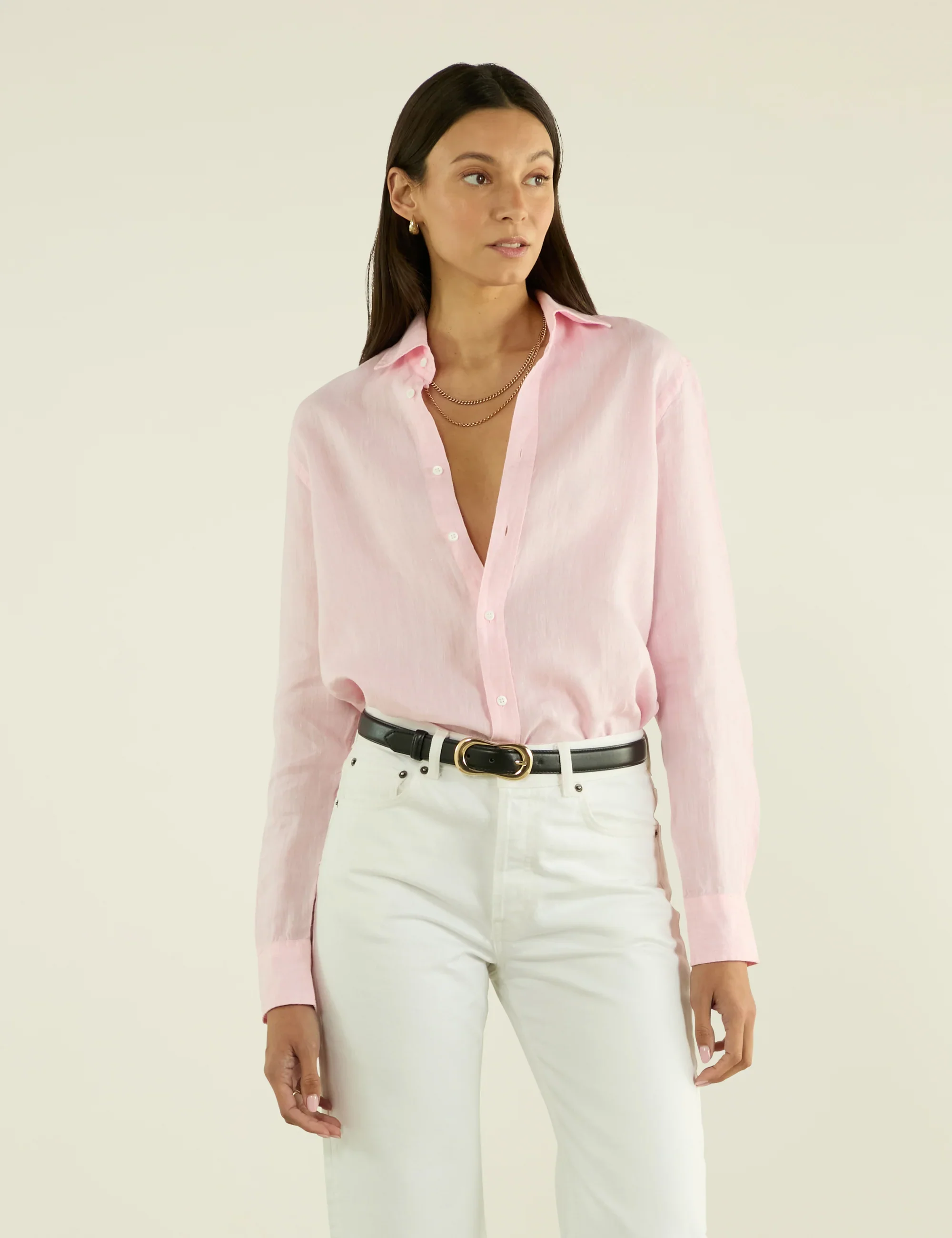 The Boyfriend: Linen, Grapefruit Pink - With Nothing Underneath