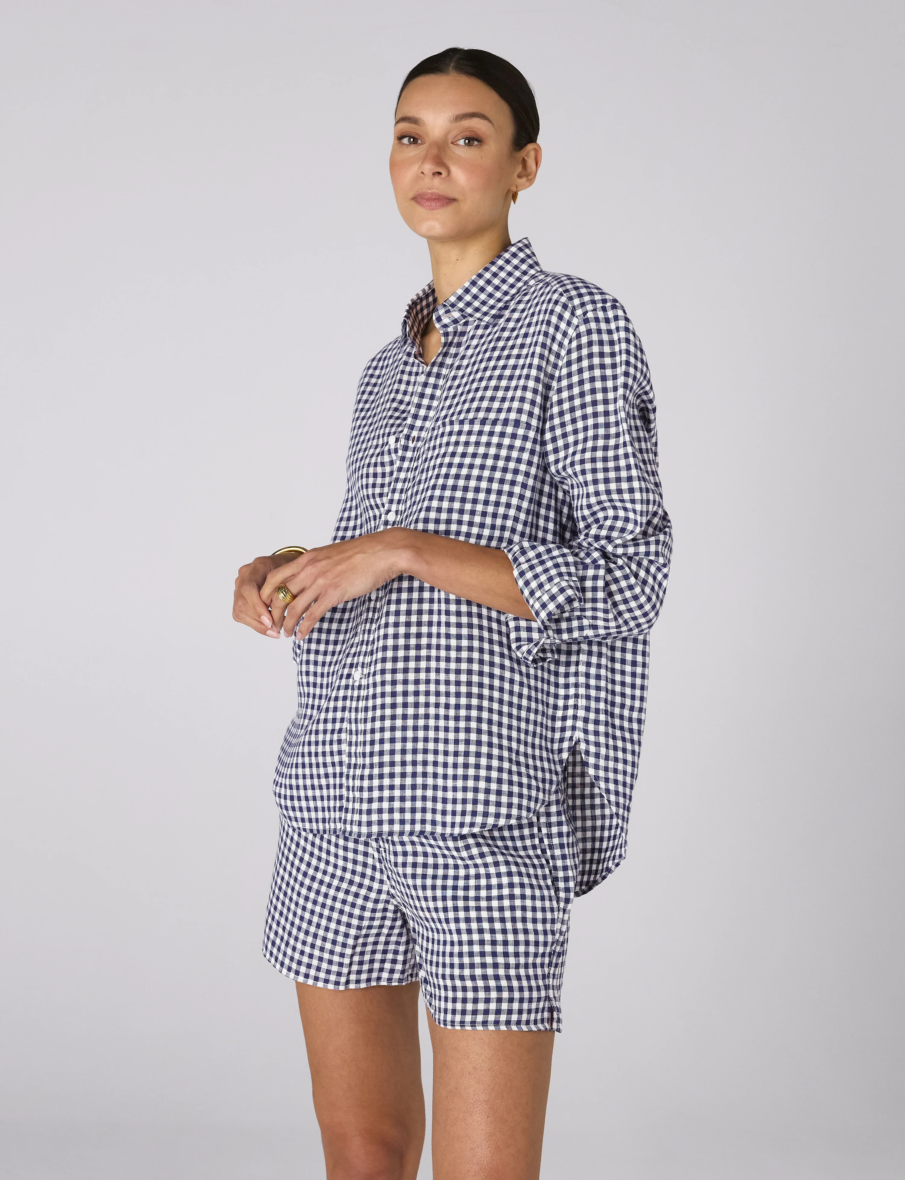 The Boxer: Linen, Navy Blue Gingham - With Nothing Underneath
