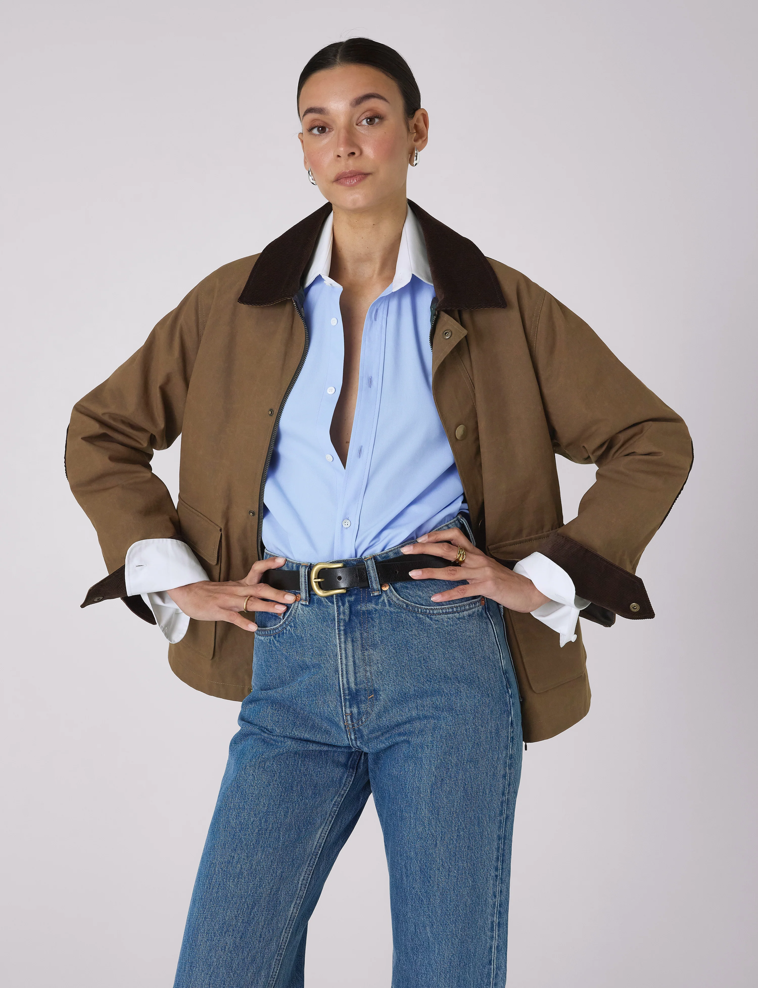 The Boyfriend Contrast Exaggerated Cuff and Collar: Fine Poplin, Sky Blue - With Nothing Underneath