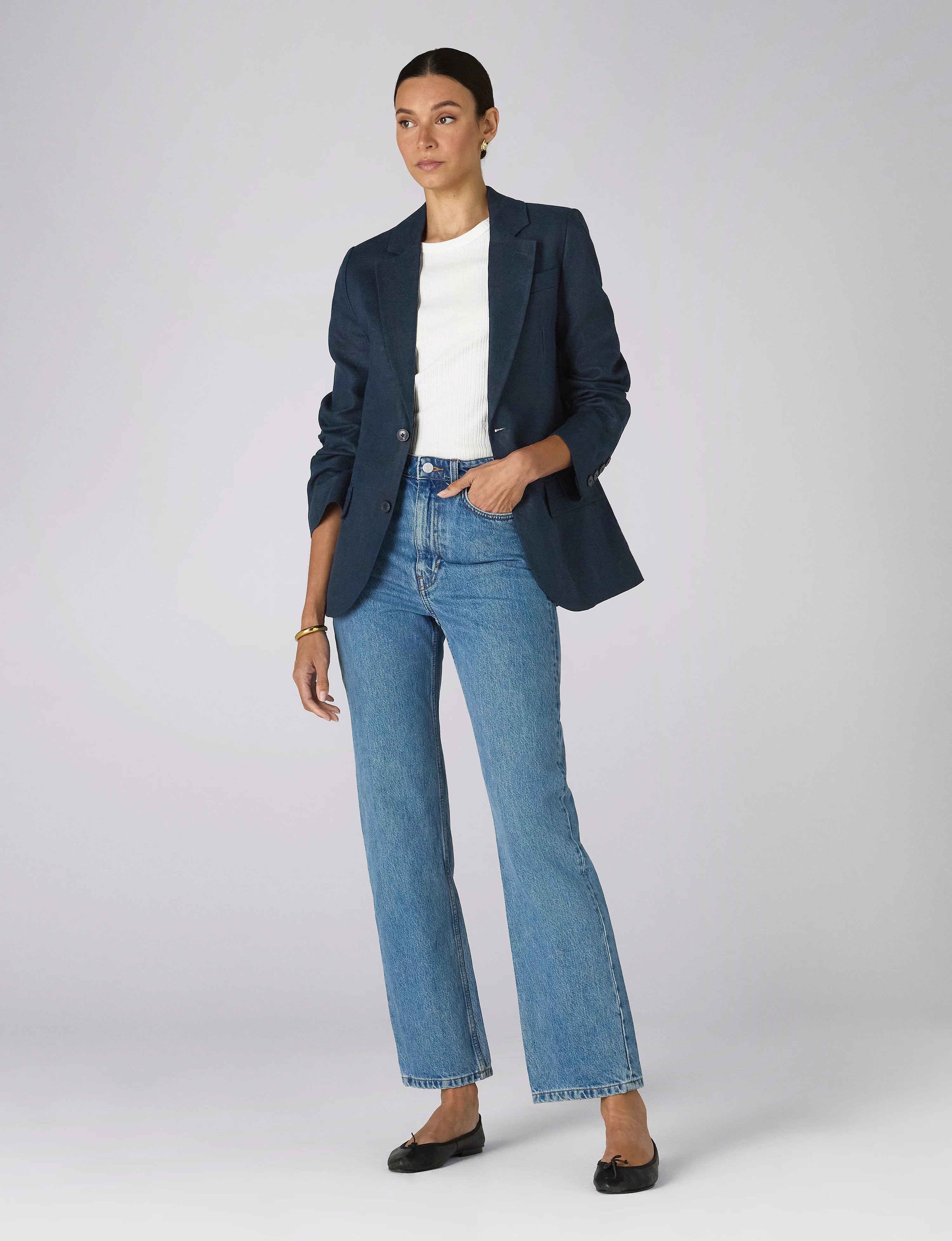 Hutton Blazer: Linen, Navy Blue - With Nothing Underneath