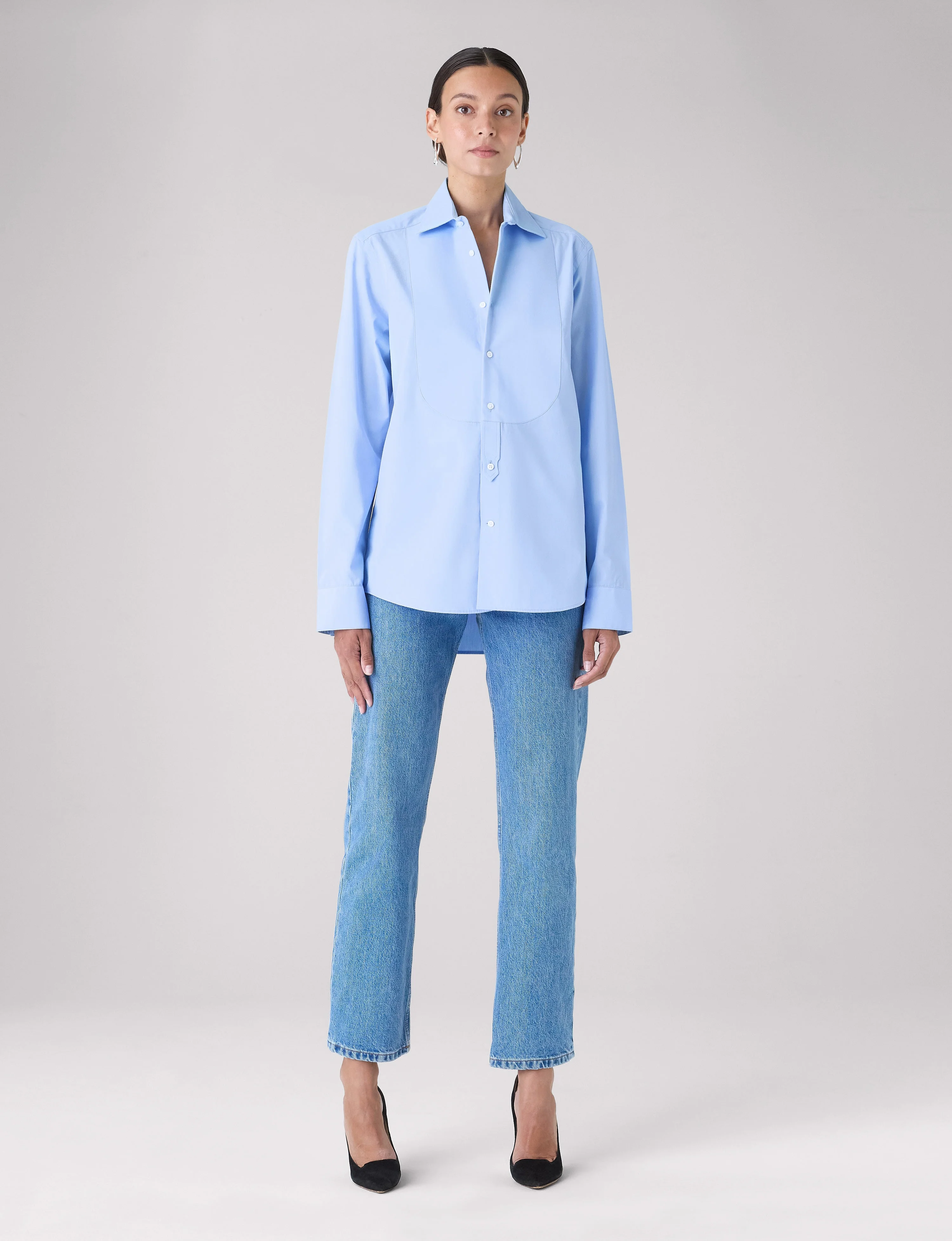 The Dress Shirt Curved Bib: Poplin, Sky Blue - With Nothing Underneath
