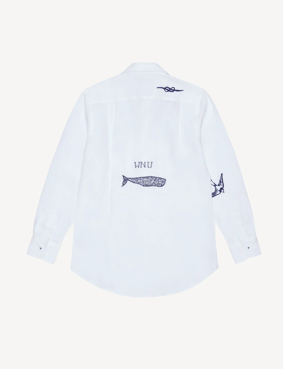 The Boyfriend: Linen, Marine Embroidery - With Nothing Underneath