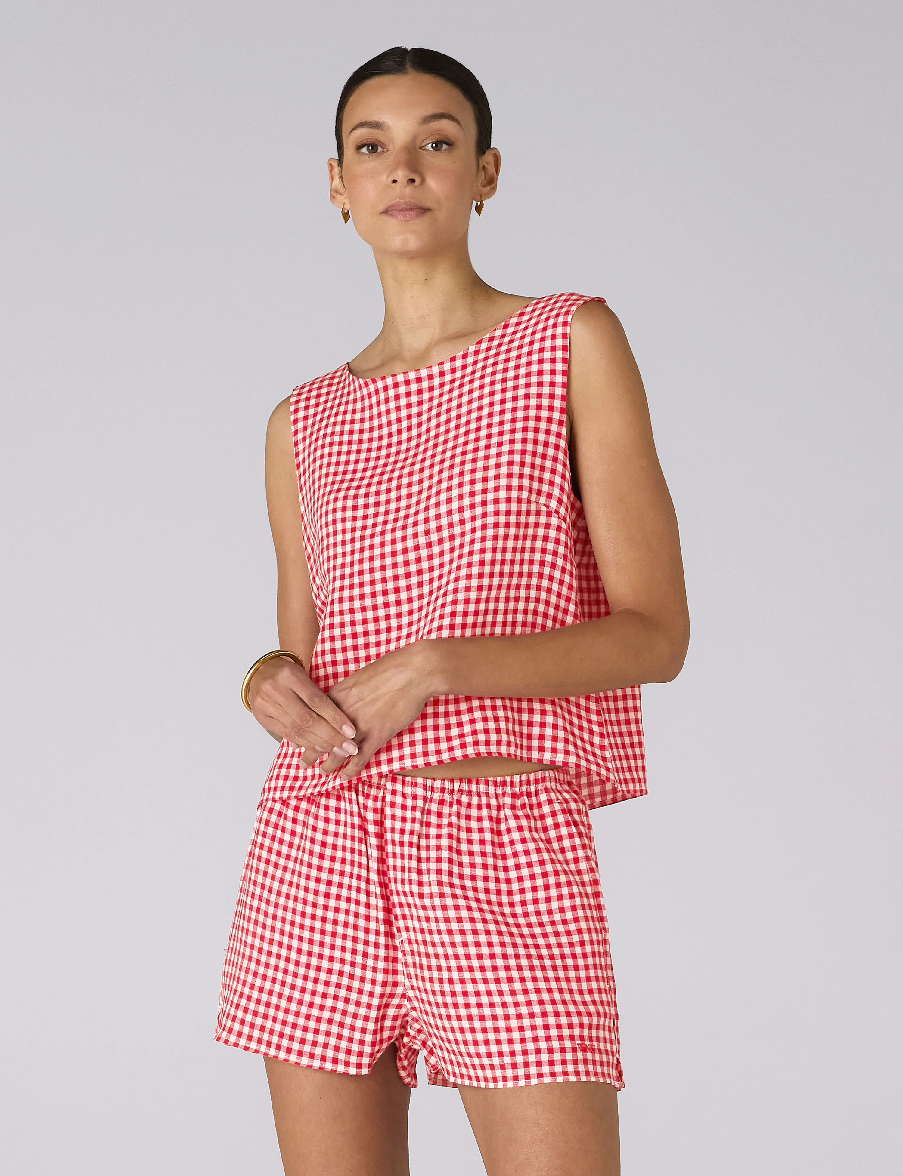 Court Short: Linen, Post Box Red Gingham - With Nothing Underneath