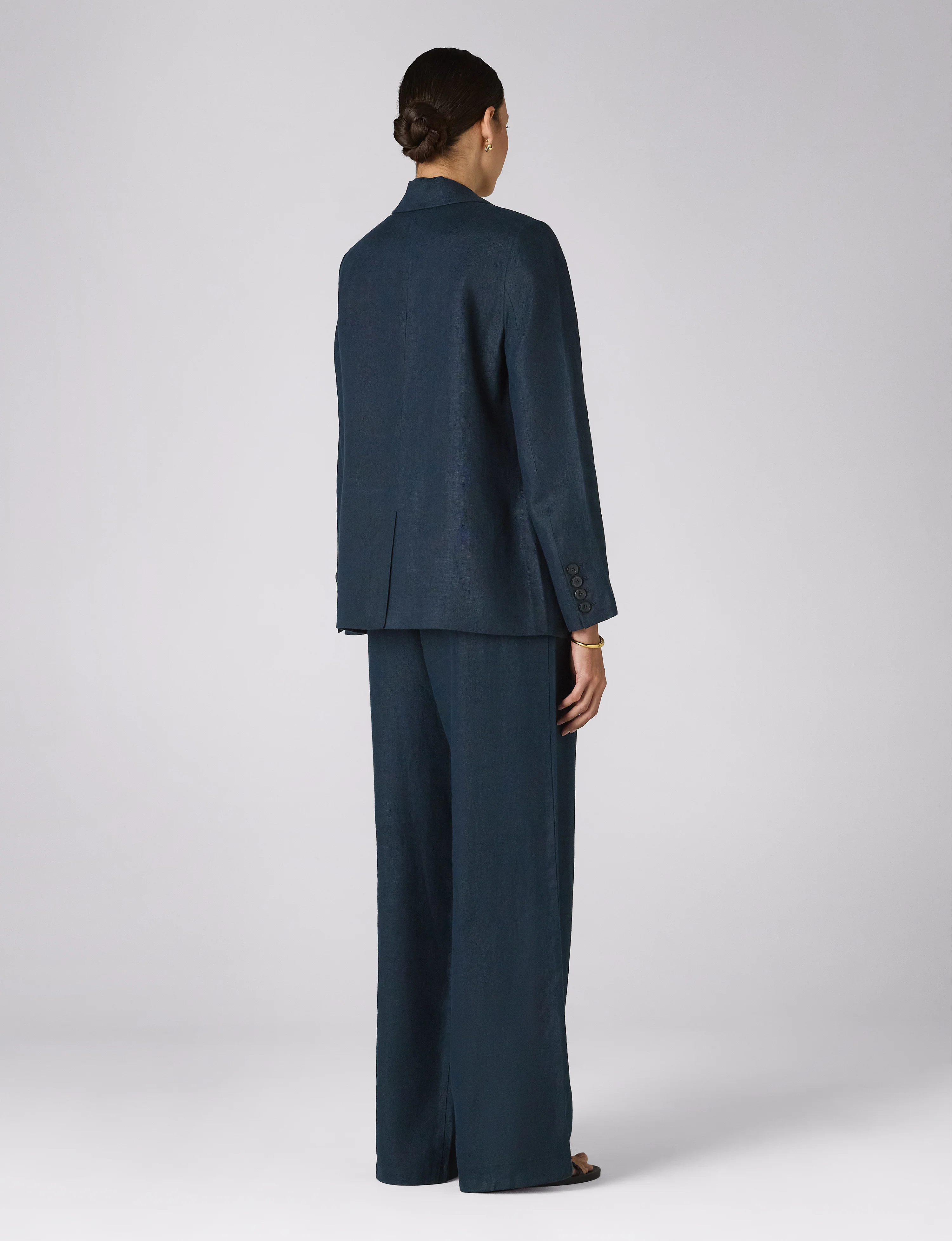 Hutton Blazer: Linen, Navy Blue - With Nothing Underneath