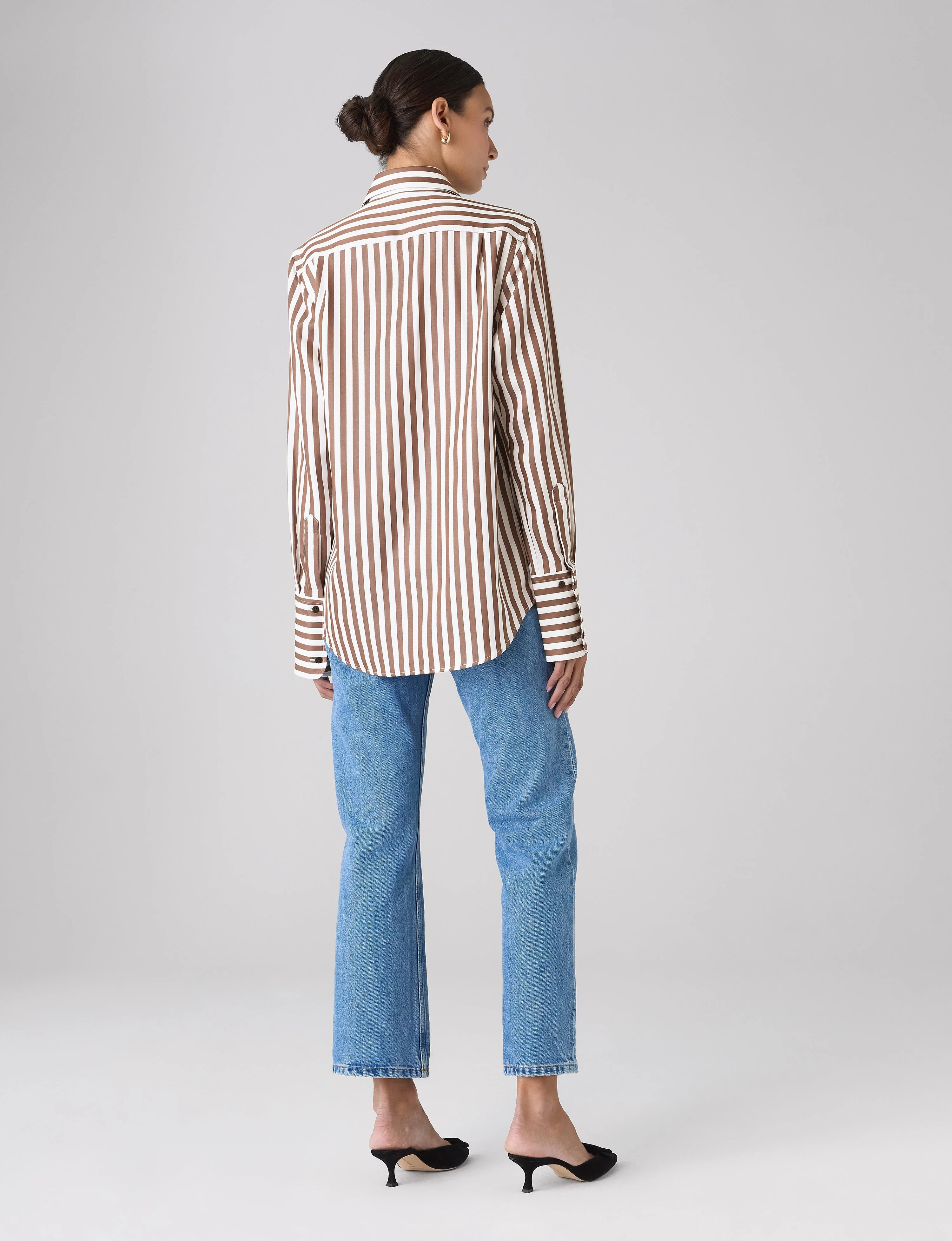 The Boyfriend Exaggerated Cuff: TENCEL™ Lyocell, Chocolate Stripe - With Nothing Underneath