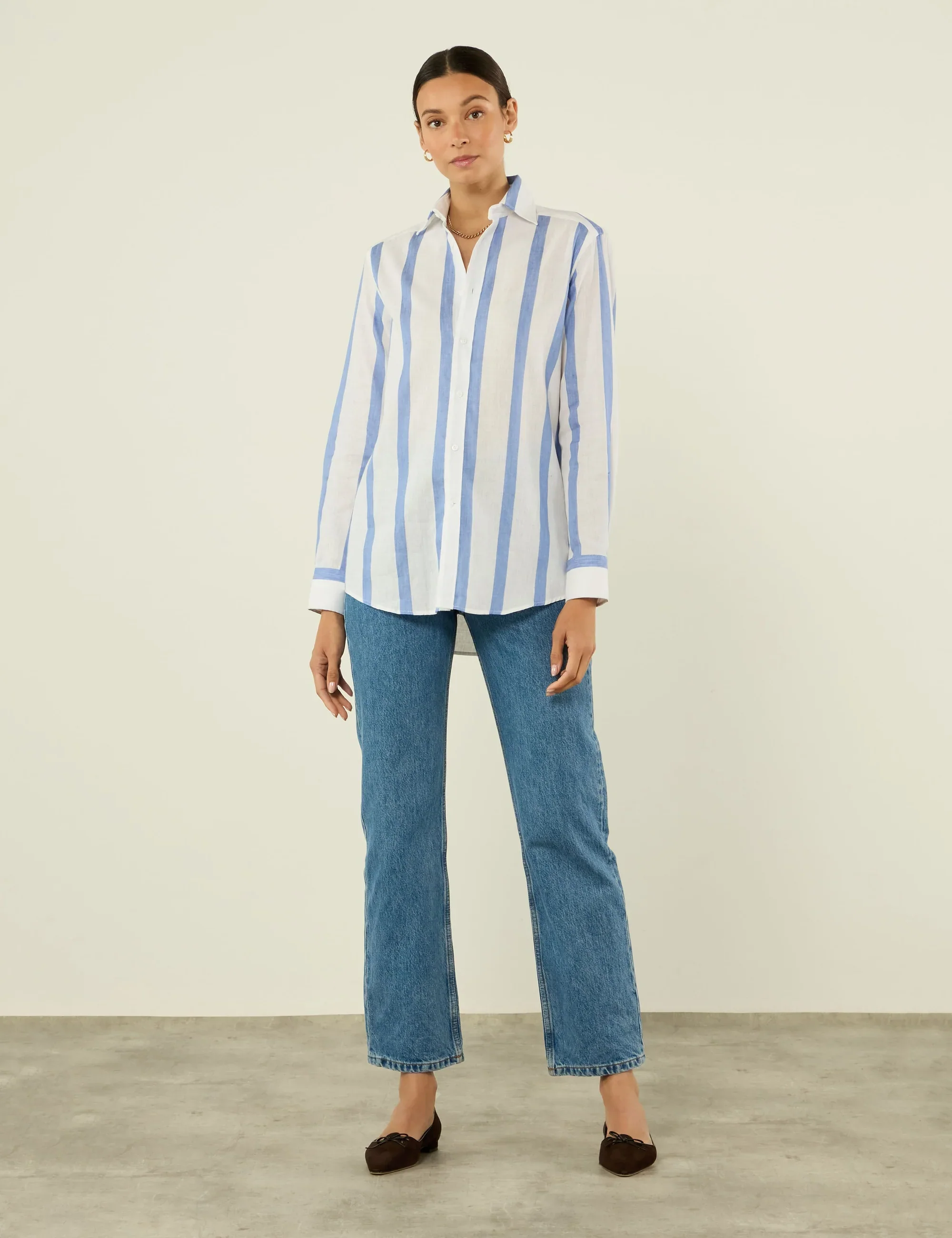 The Boyfriend: Weave, Ocean Blue Stripe - With Nothing Underneath