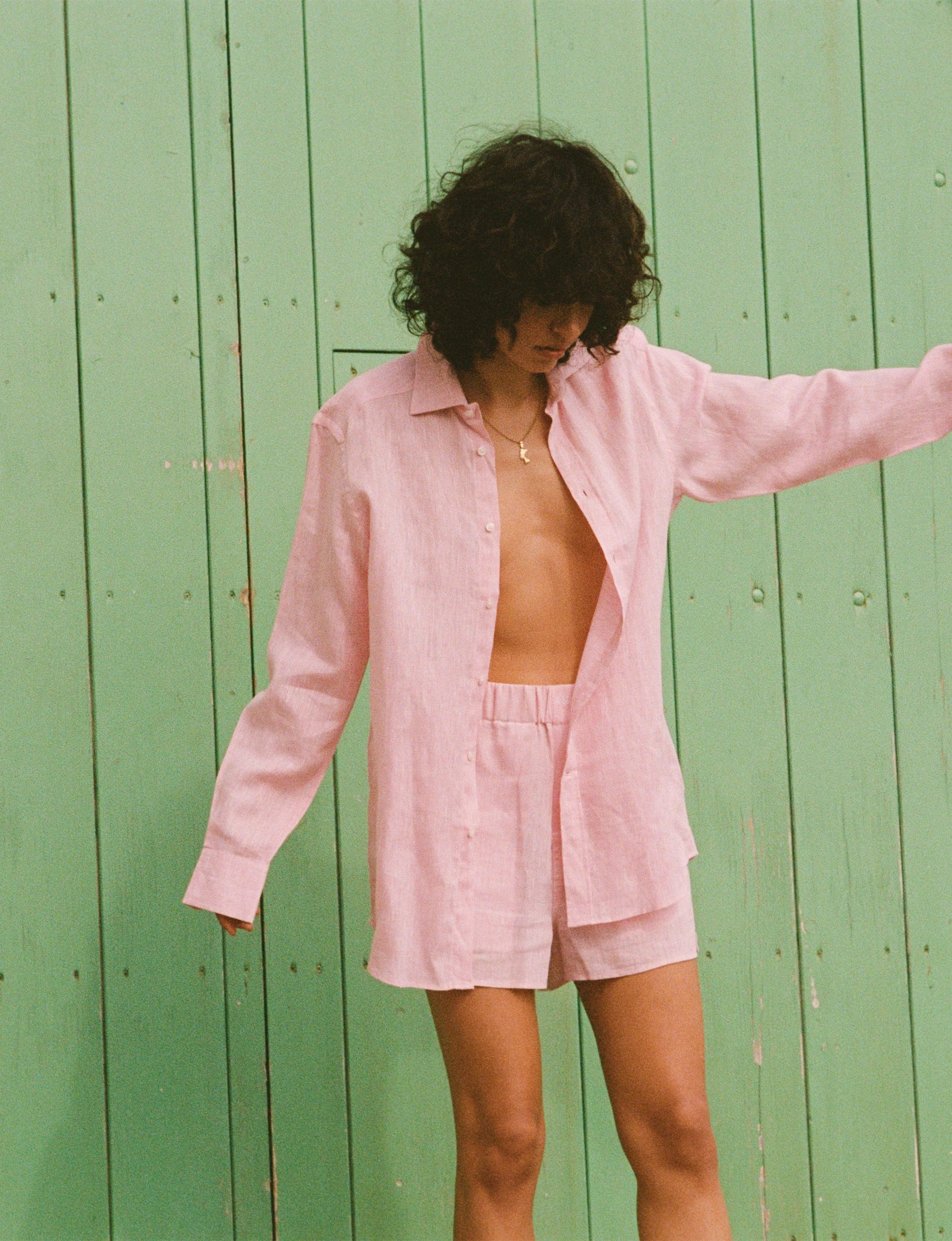 The Boyfriend: Linen, Grapefruit Pink - With Nothing Underneath