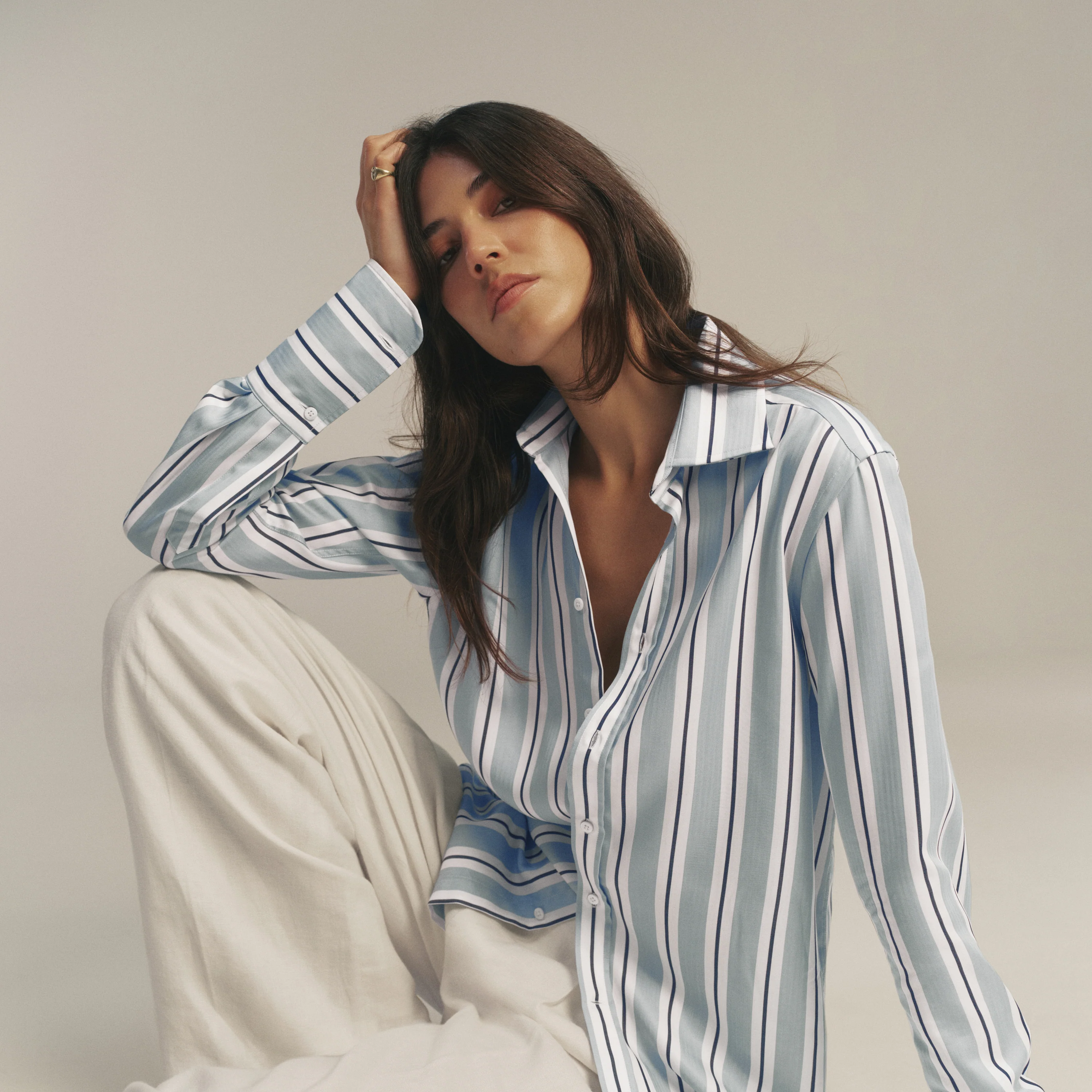 The Boyfriend Exaggerated Cuff: TENCEL™ Lyocell, Slate and Black Stripe - With Nothing Underneath