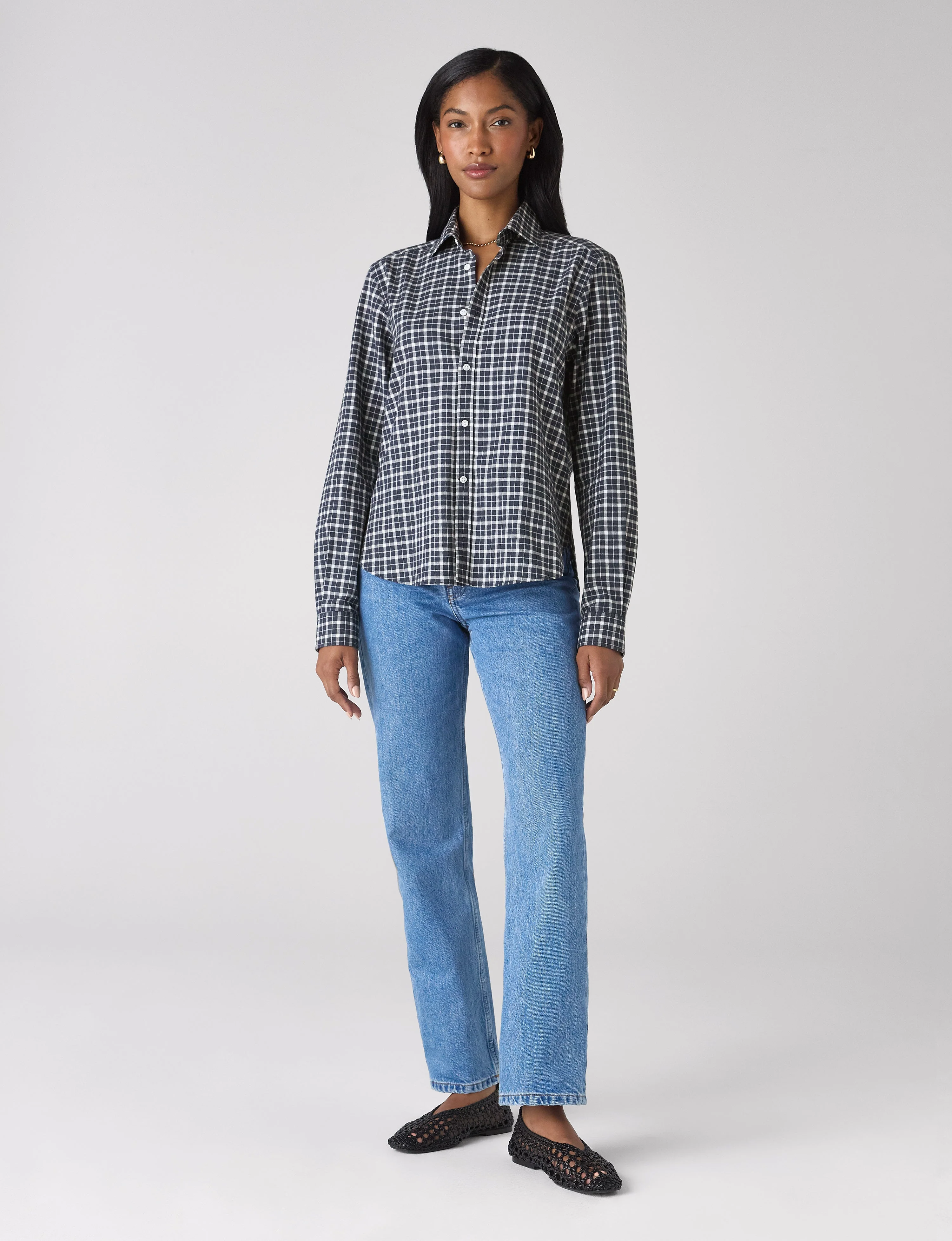 The Classic: Fine Brushed, Navy Blue Check - With Nothing Underneath