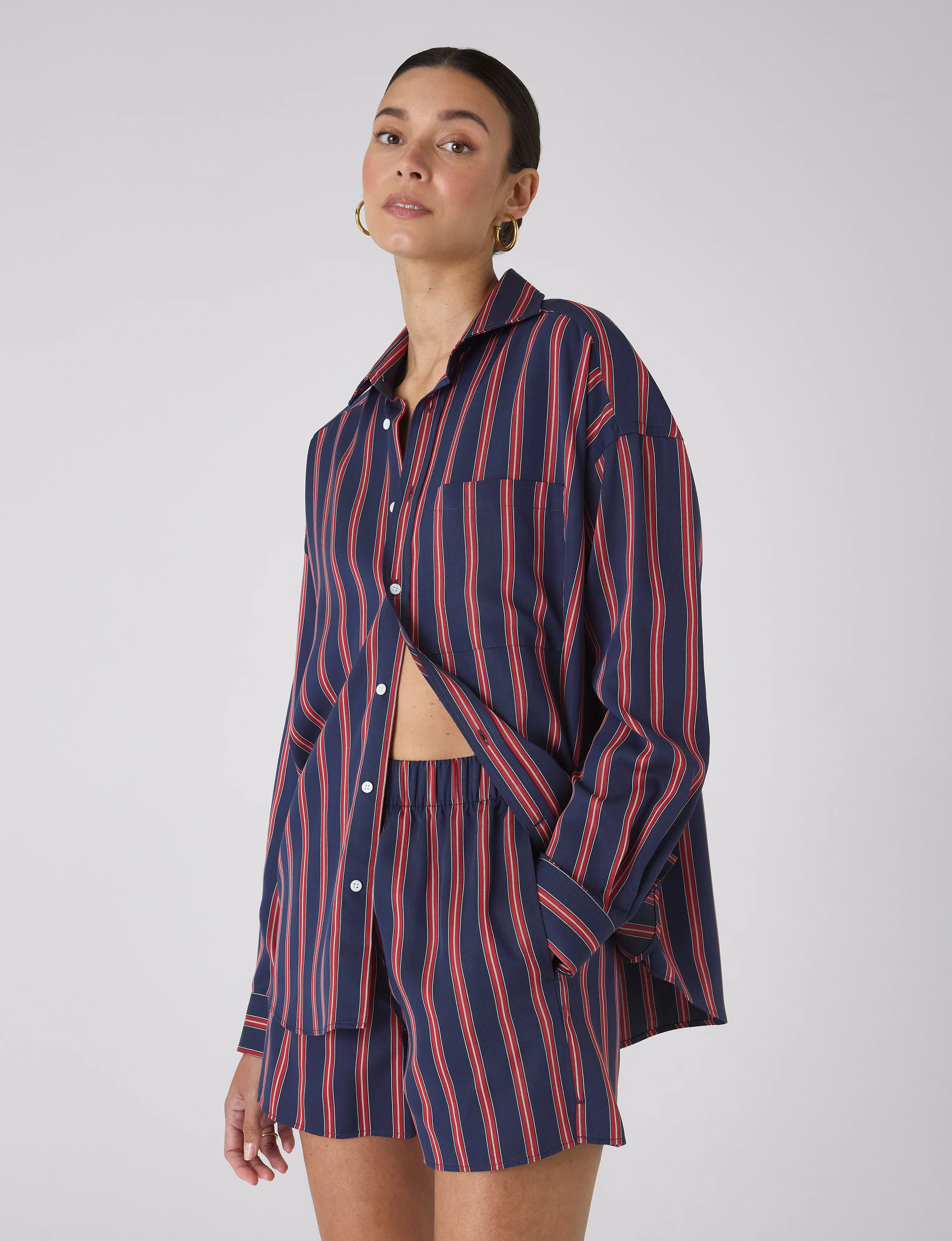 The Boxer: TENCEL™ Lyocell, Navy Blue and Red Stripe - With Nothing Underneath