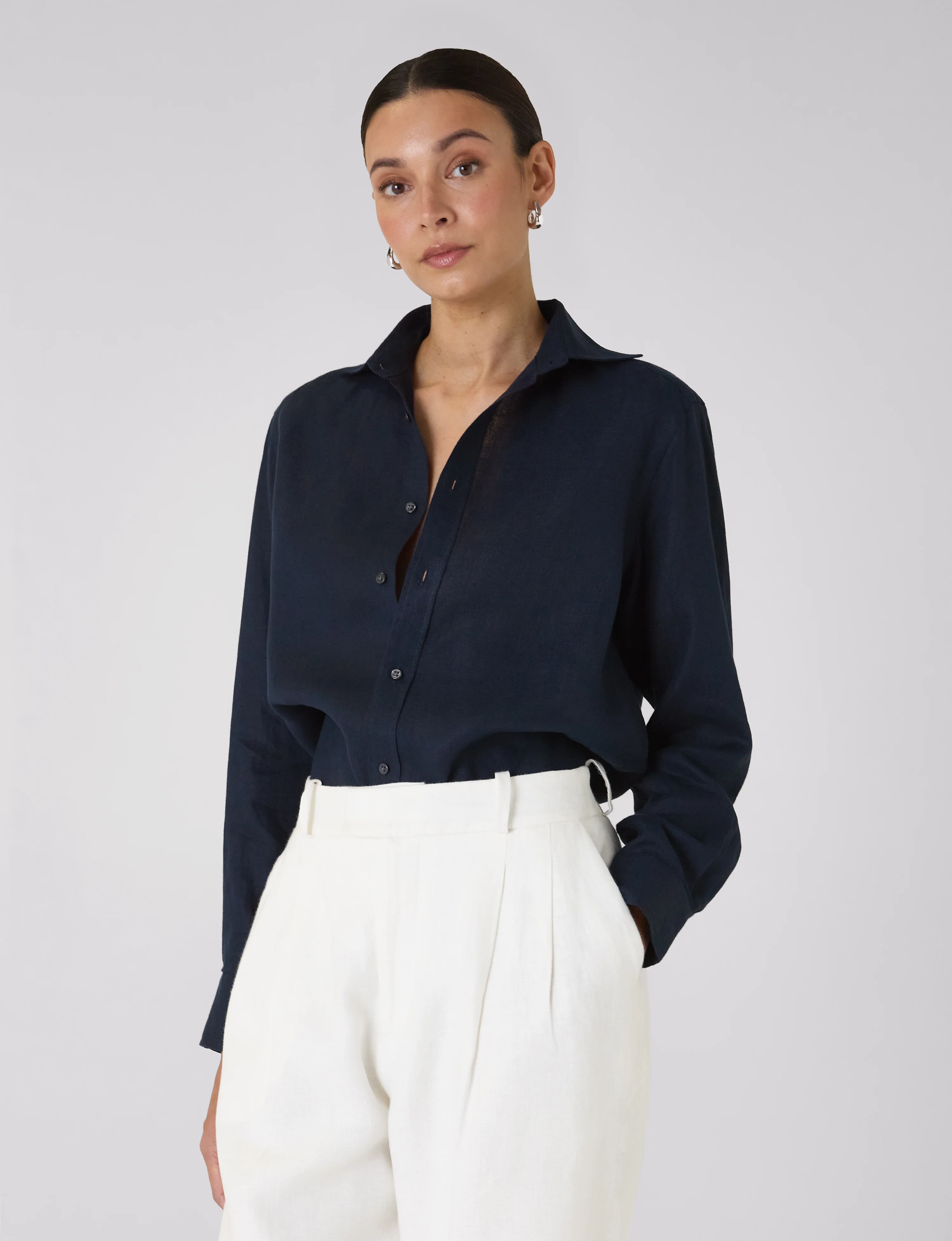 The Boyfriend: Linen, Navy Blue - With Nothing Underneath