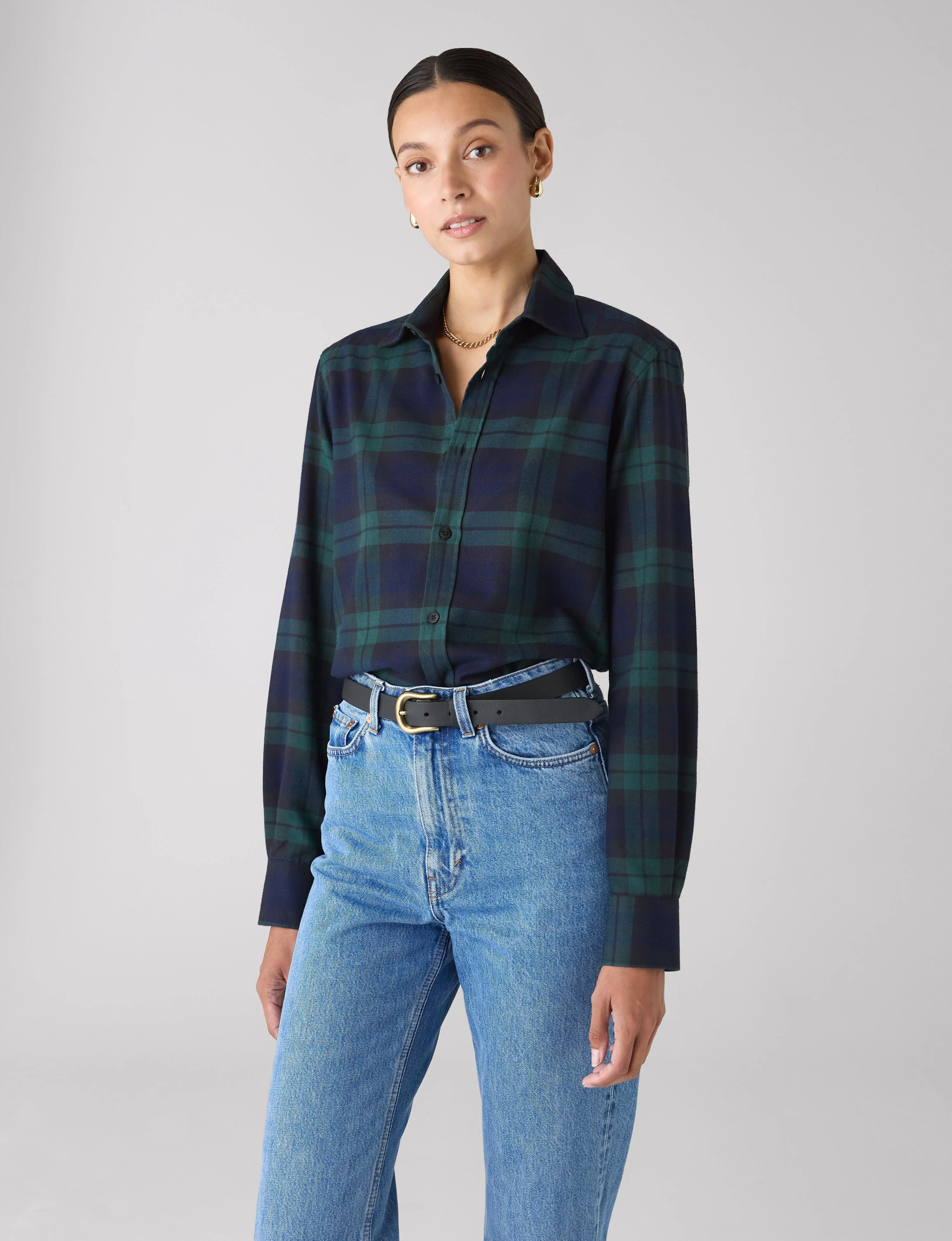 The Boyfriend: Fine Brushed, Heritage Green Check - With Nothing Underneath