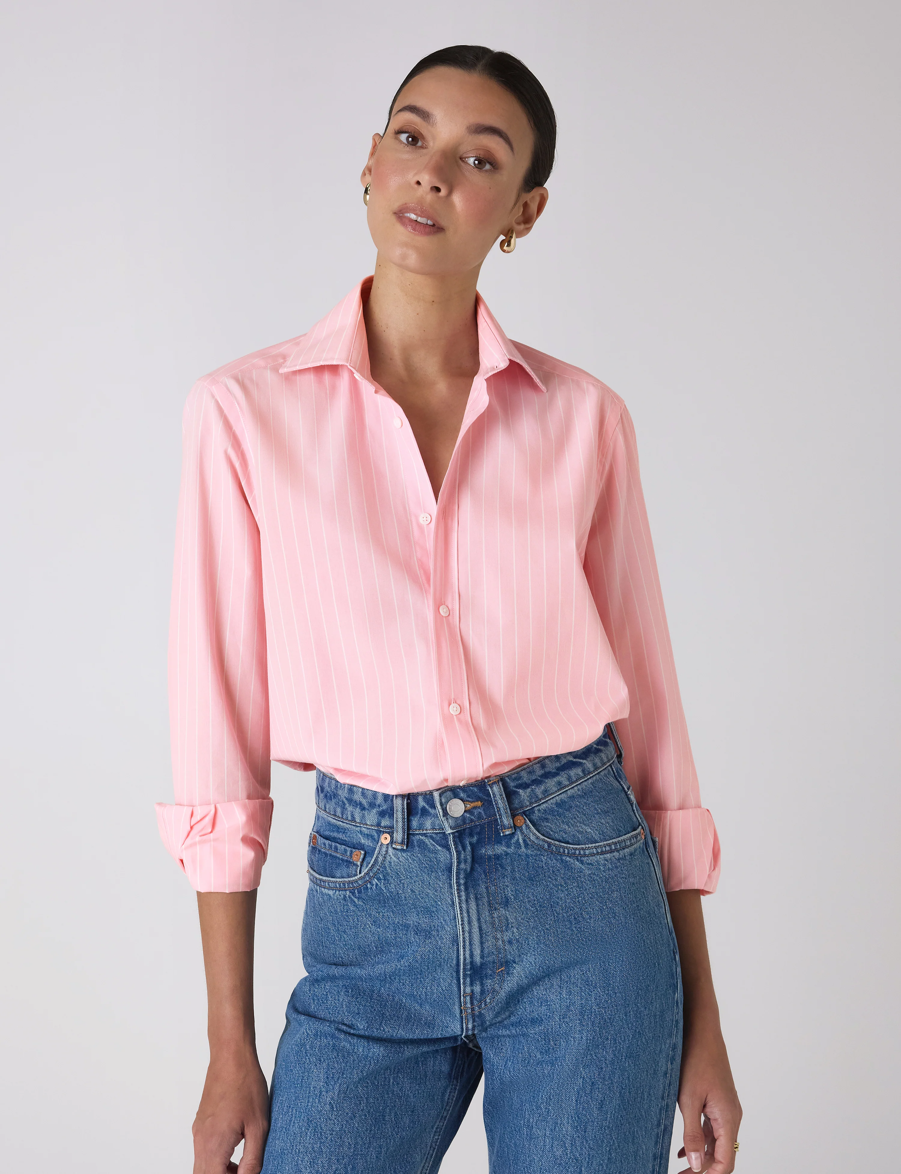 The Boyfriend: Fine Poplin, Light Pink Stripe - With Nothing Underneath