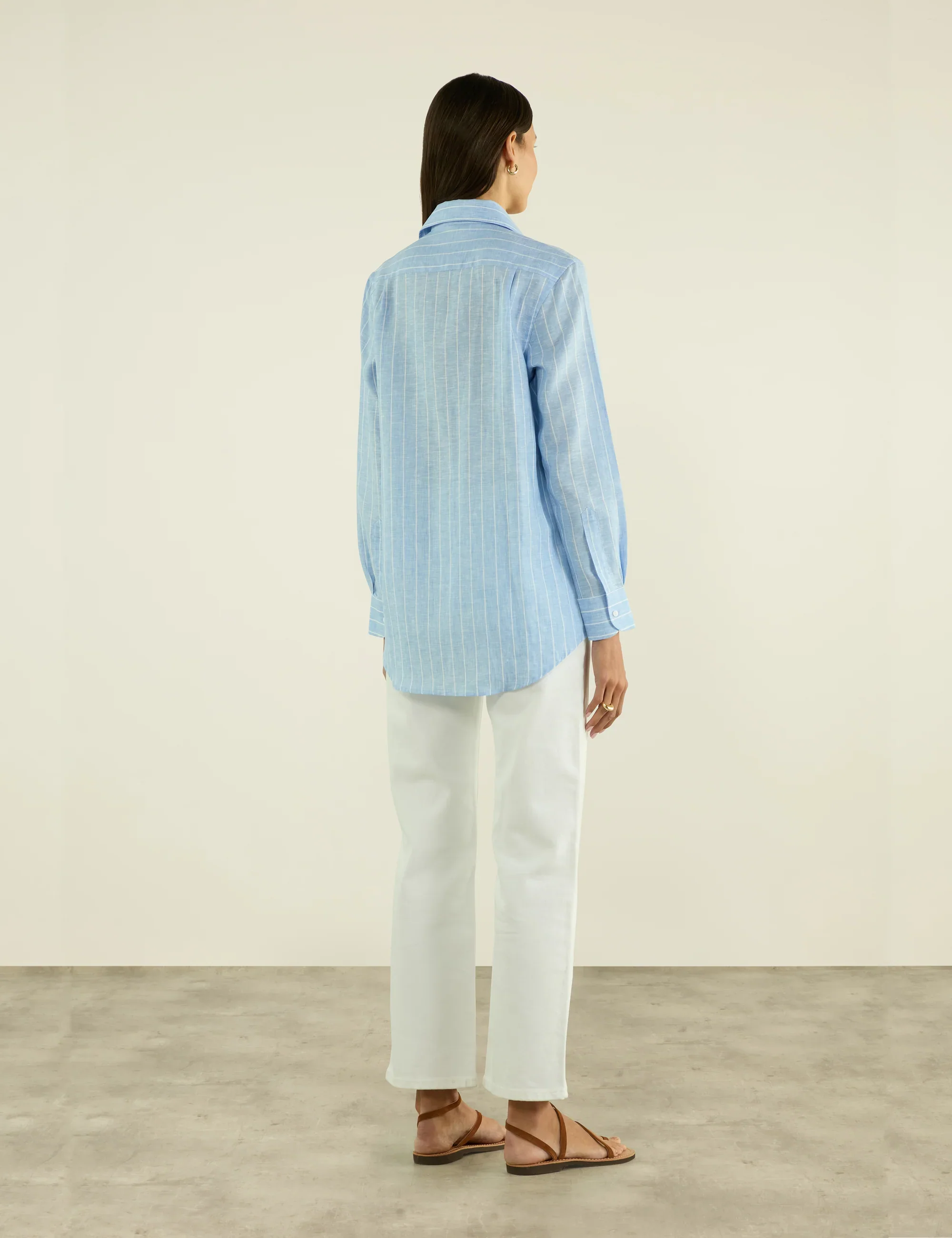 The Boyfriend: Linen, Sky Blue Stripe - With Nothing Underneath