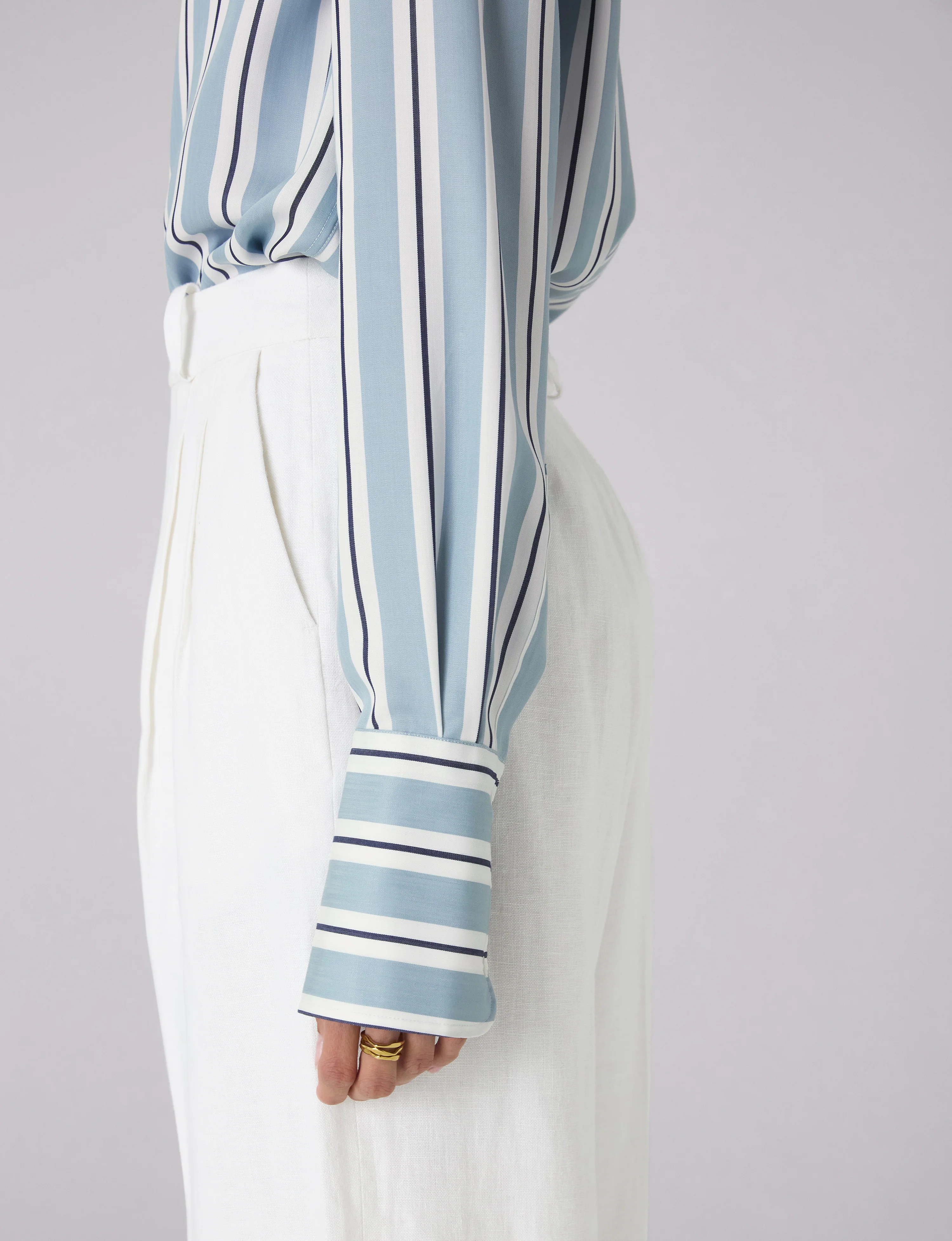 The Boyfriend Exaggerated Cuff: TENCEL™ Lyocell, Slate and Black Stripe - With Nothing Underneath