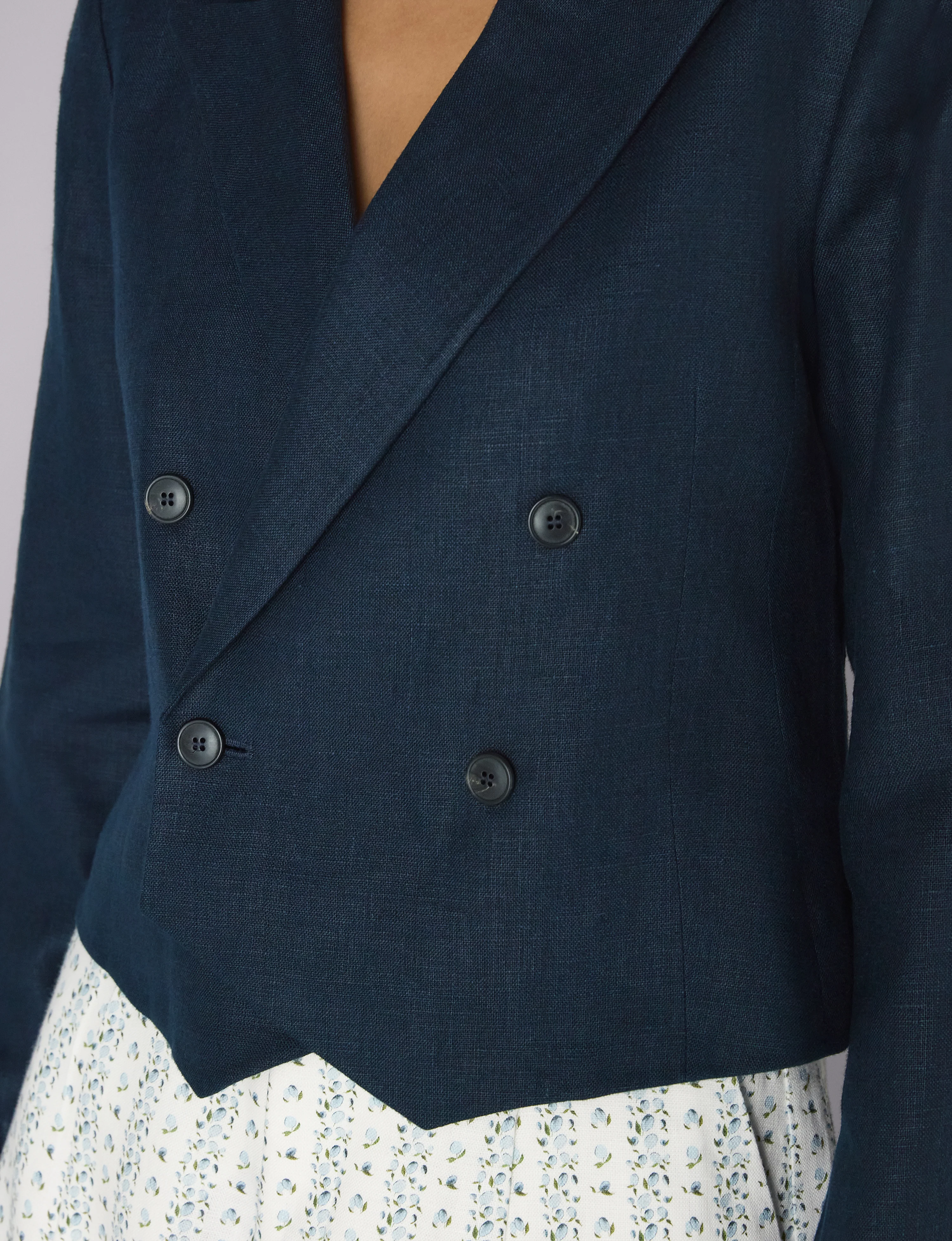 Belgravia Cropped Blazer: Linen, Navy Blue - With Nothing Underneath