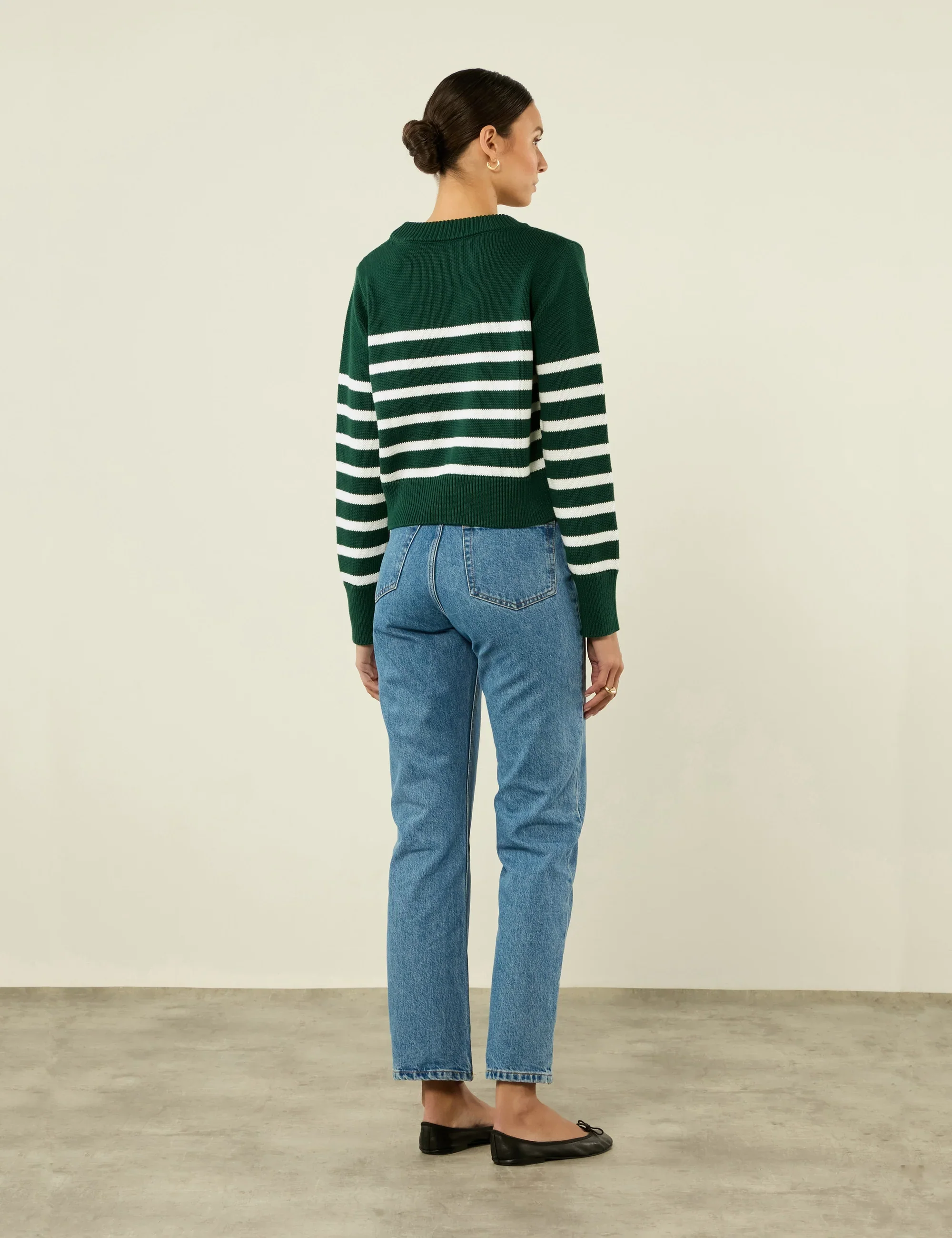 Devon Jumper: Cotton, Green and White Stripe - With Nothing Underneath