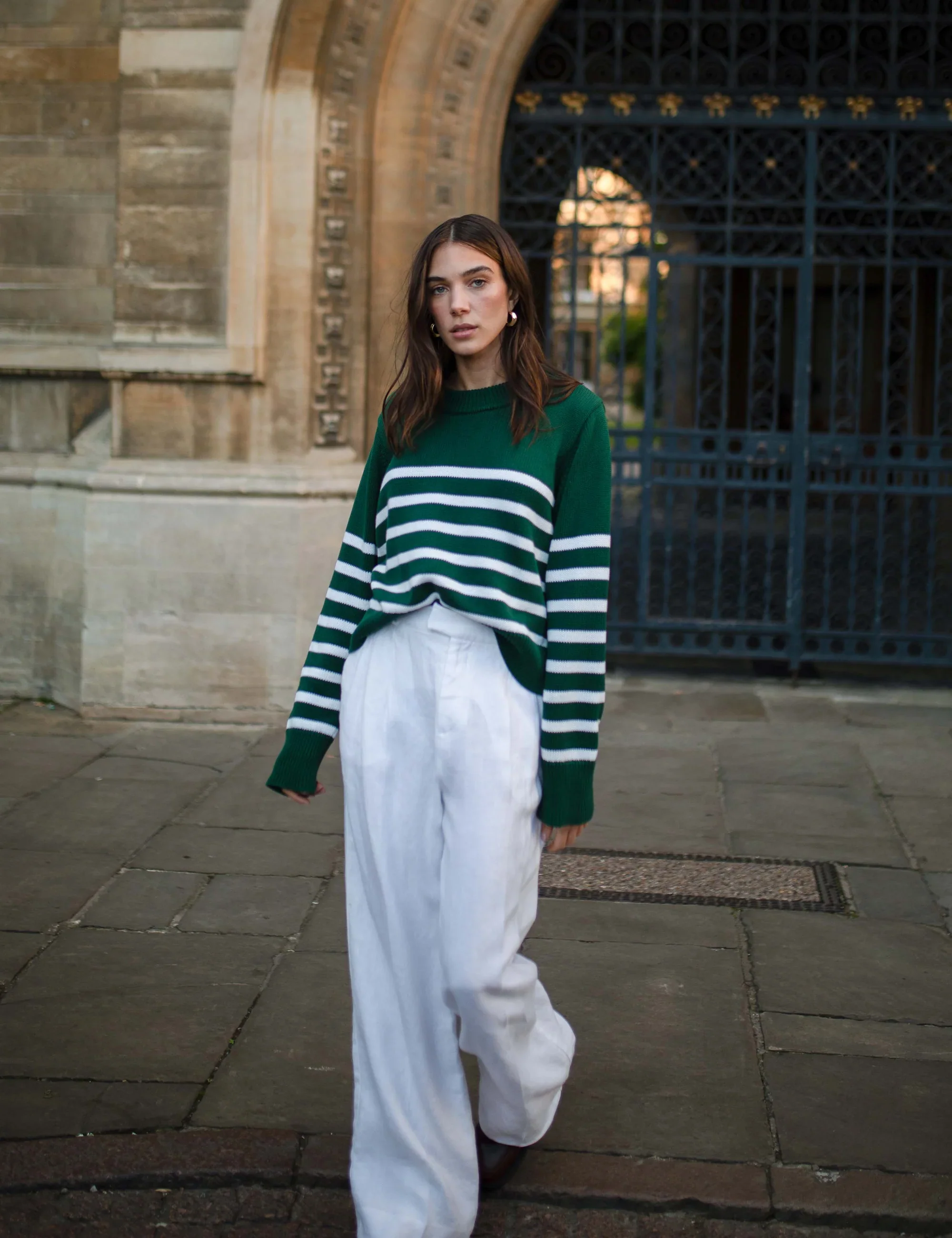 Devon Jumper: Cotton, Green and White Stripe - With Nothing Underneath