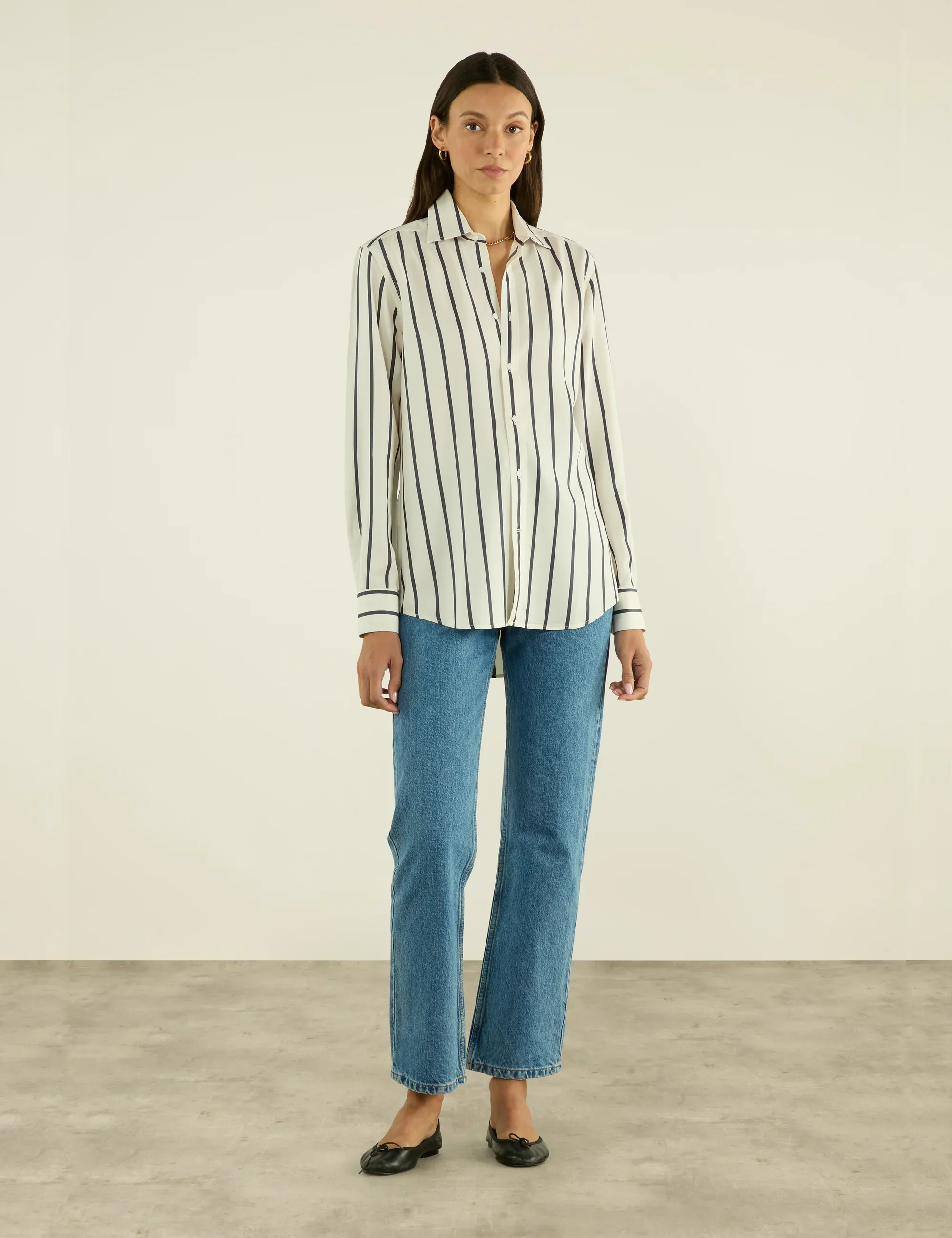 The Boyfriend: TENCEL™ Lyocell, Charcoal Stripe - With Nothing Underneath