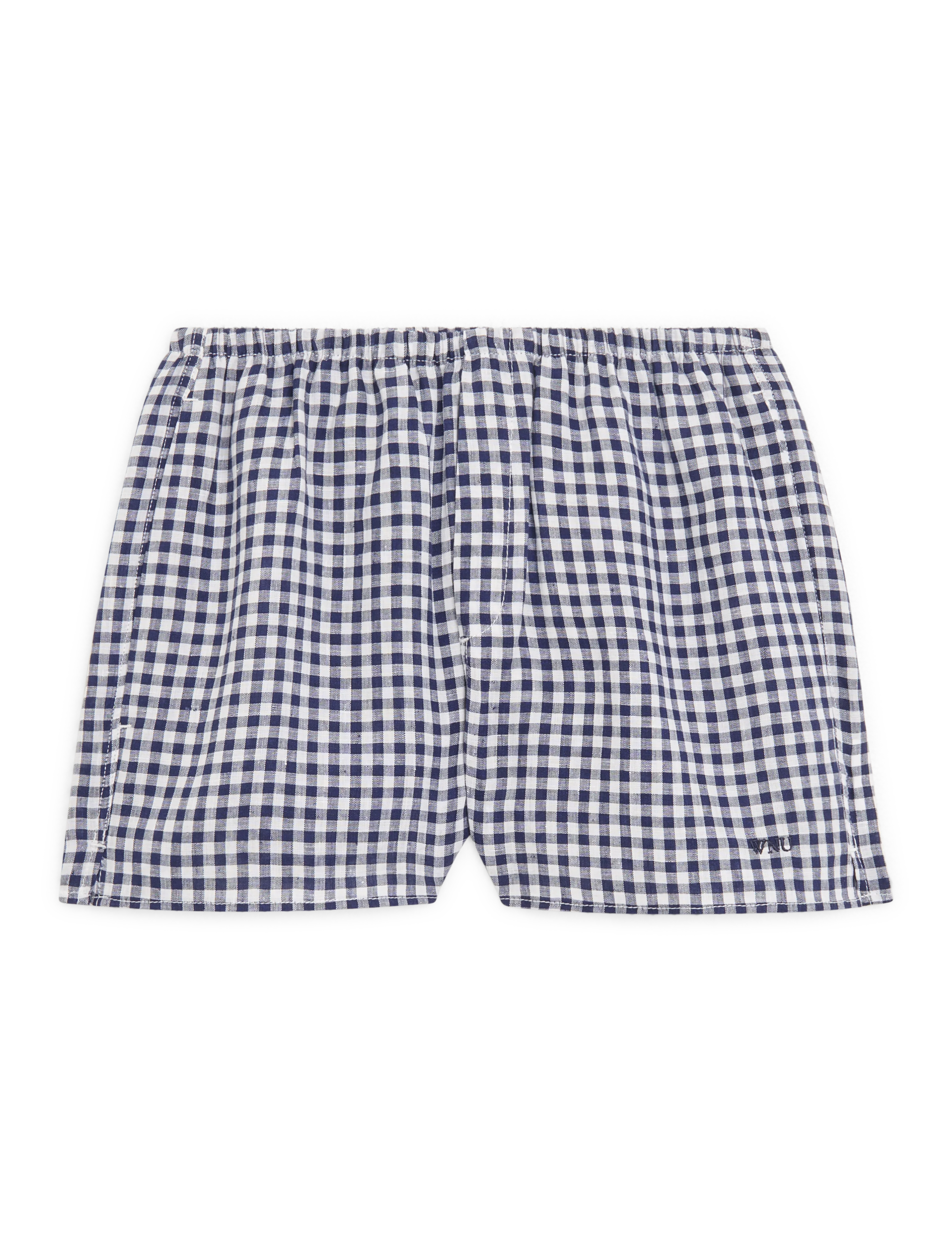 Court Short: Linen, Navy Blue Gingham - With Nothing Underneath