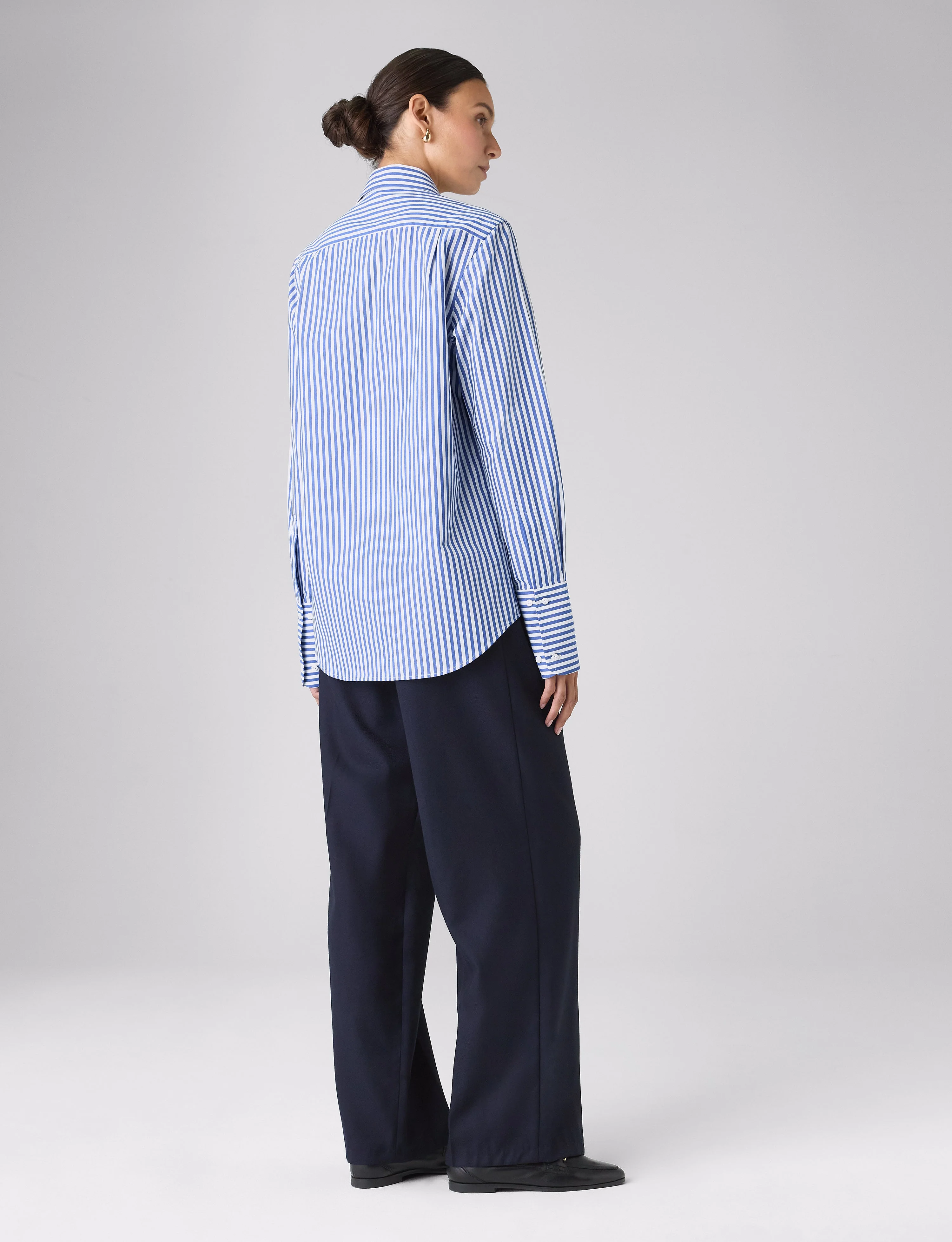 The Boyfriend Exaggerated Cuff: Fine Poplin, Royal Blue Stripe - With Nothing Underneath