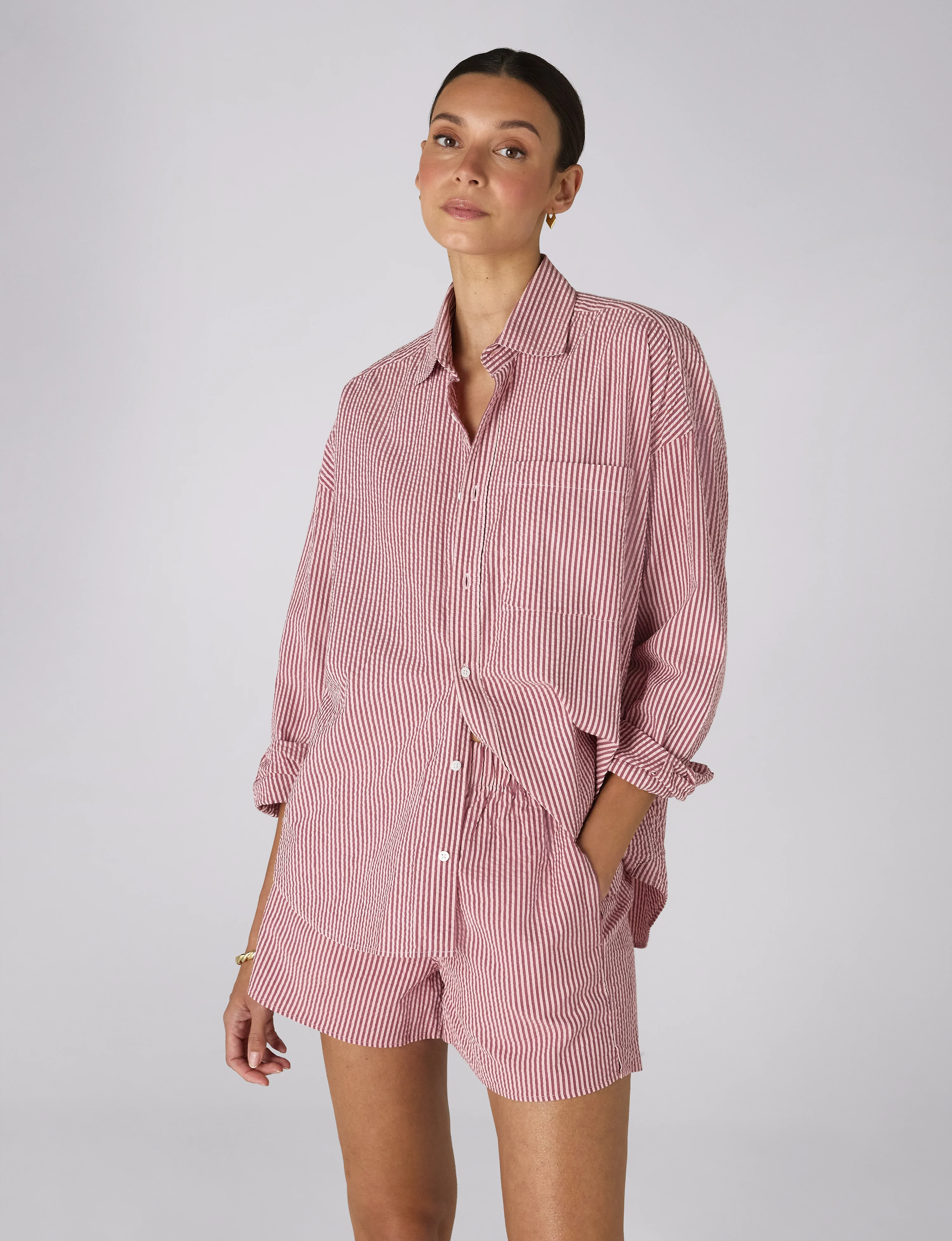 The Boxer: Seersucker, Pink and Berry Stripe - With Nothing Underneath